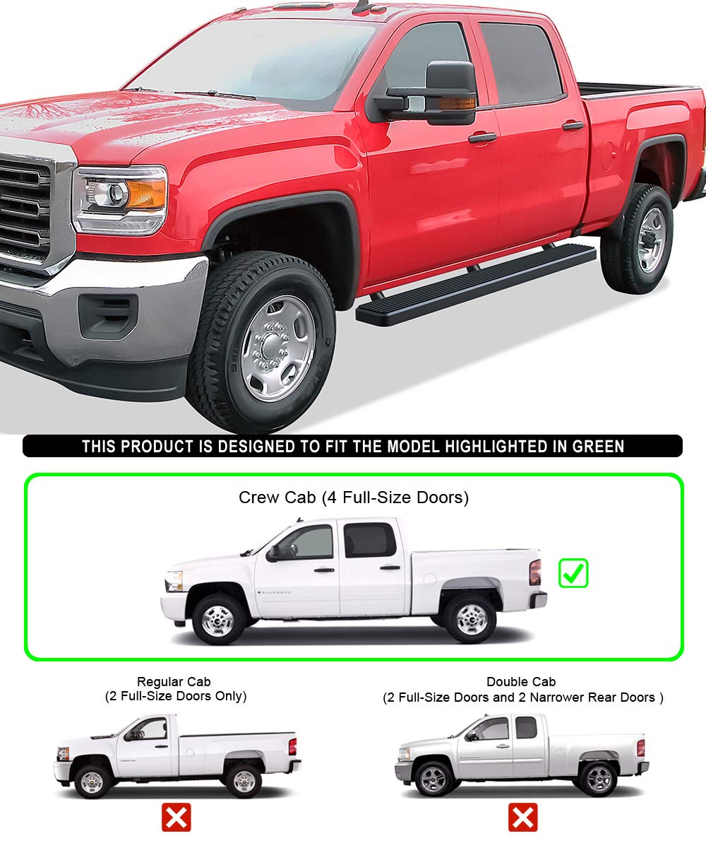 Black 5-inch APS Running Boards for Chevy Silverado & GMC Sierra 1500 (2001-2013) / 2500 3500 (2001-2014) Crew Cab - Stainless Steel Nerf Bars Side Steps - Perfect for Off-Roading & Truck Accessories Upgrade (Excludes CK Classic)