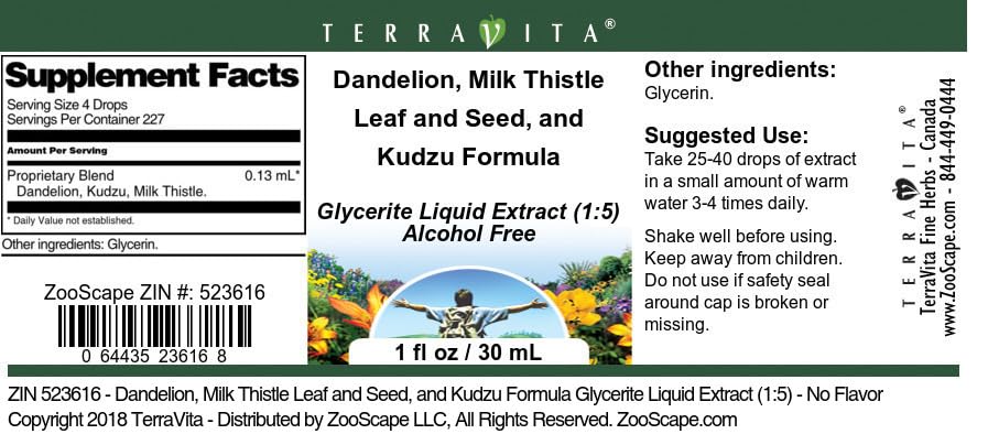 Terravita Dandelion Milk Thistle & Kudzu Liquid Extract - Alcohol-Free Herbal Supplement (1 oz, 3-Pack) - Supports Liver Detox & Digestive Health - Perfect for Daily Wellness Routine & Natural Cleansing