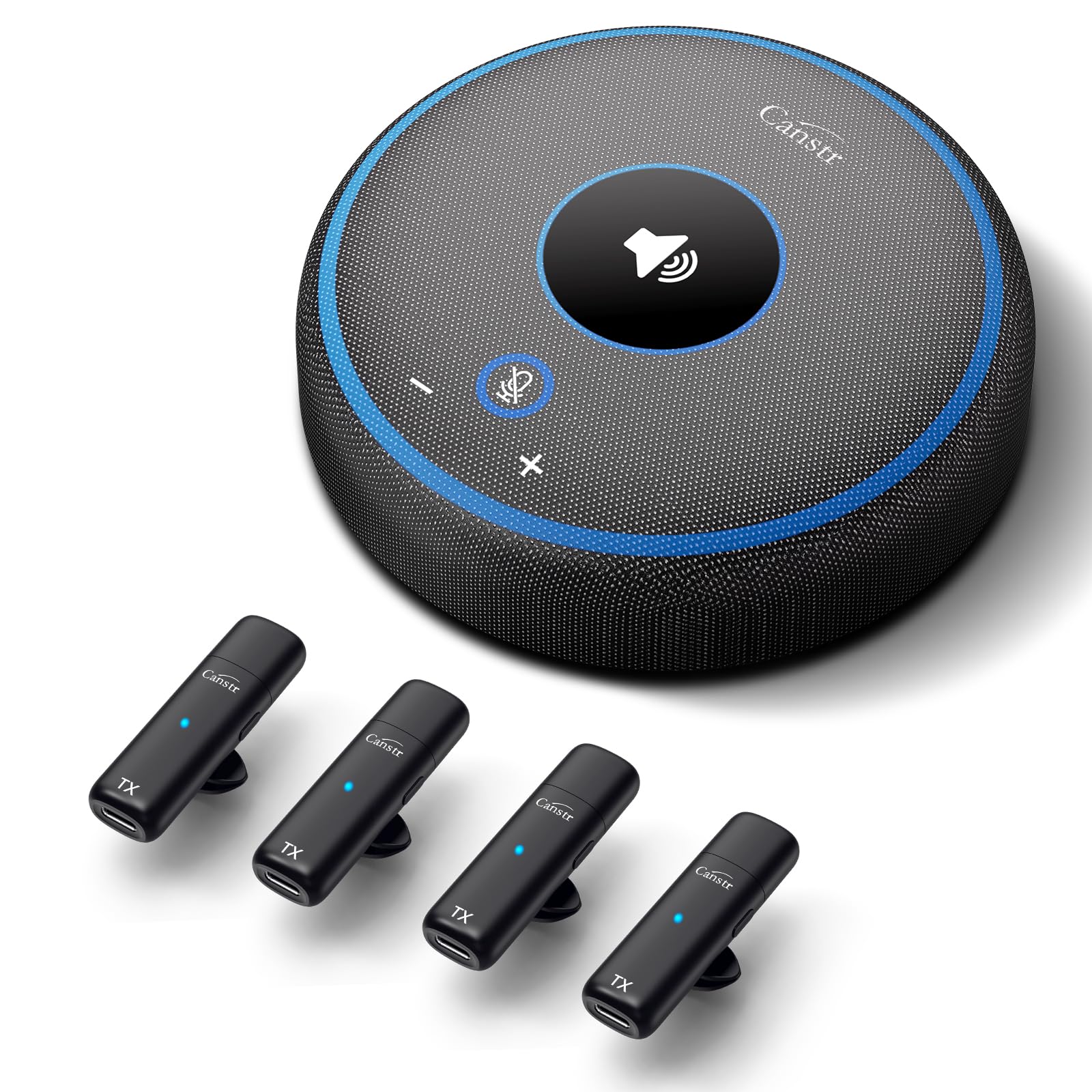 4 Wireless Mics Conference Speaker with AI Noise Reduction & 360° Voice Pickup | USB Speakerphone for Zoom, Teams, Webex | Ideal for Business Meetings, Webinars & Remote Work