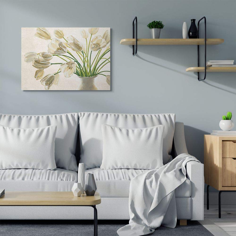 Stupell Industries Tranquil White Tulip Bouquet in Country Vase Wall Art - 30x40 Canvas Print by Eva Barberini - Perfect for Living Room, Bedroom & Office Decor