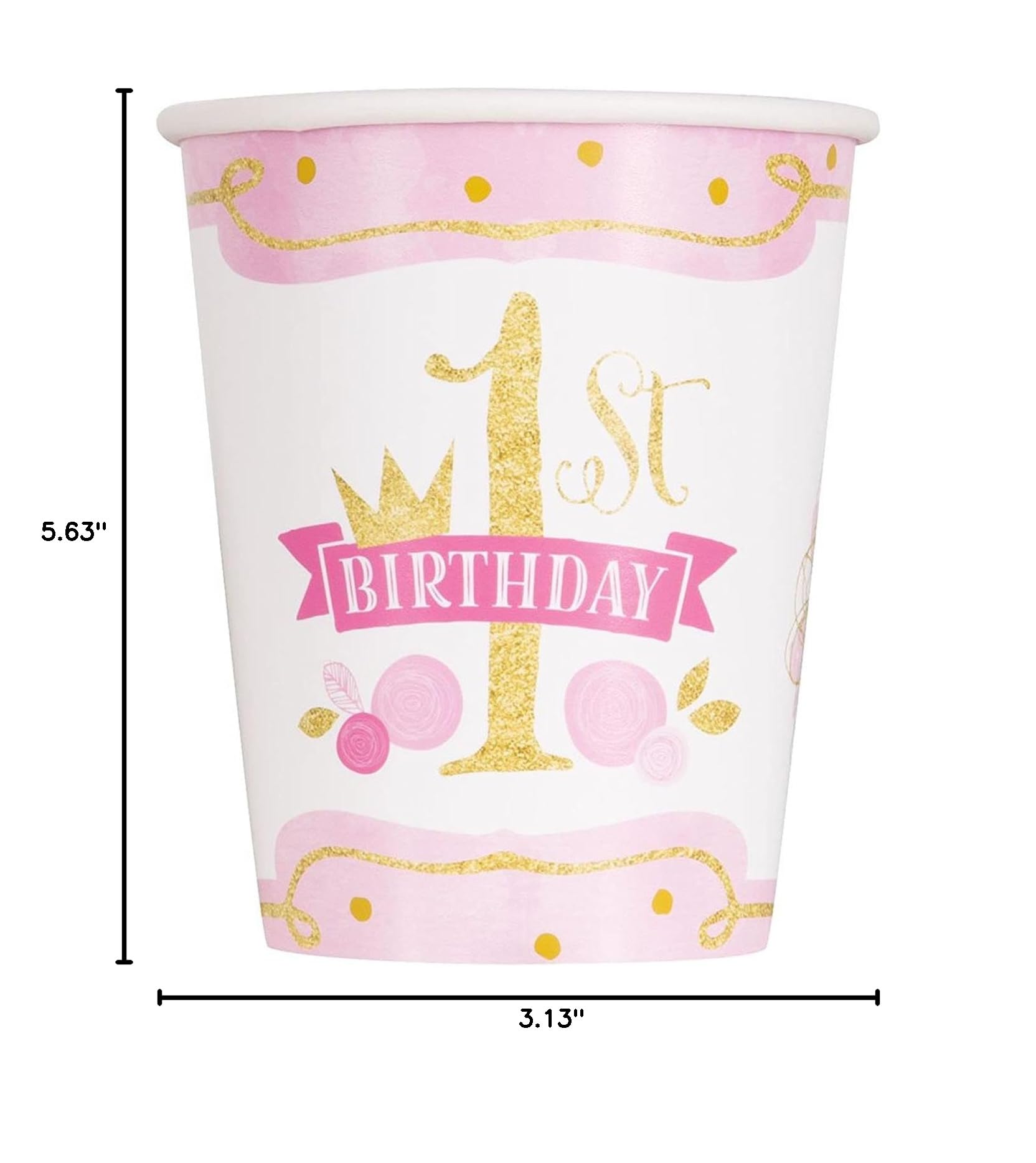 9oz Pink and Gold Girls 1st Birthday Party Cups - Set of 8 Disposable Plastic Cups for Baby Shower, Birthday Celebrations, and Special Occasions