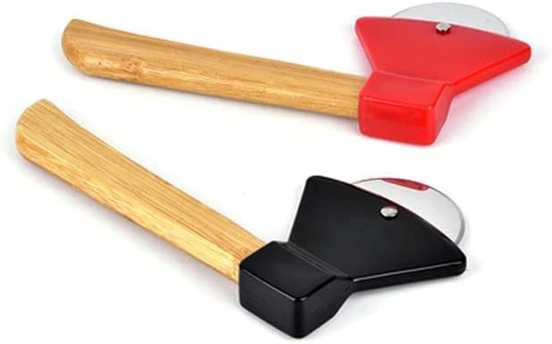 Ahoo Axe Pizza Cutter with Sharp Rotating Blade & Bamboo Handle - Perfect for Cutting Pizza, Bread, Cakes - Dishwasher Safe (Black) - Ideal for Home Kitchens, Restaurants, and Outdoor Cooking