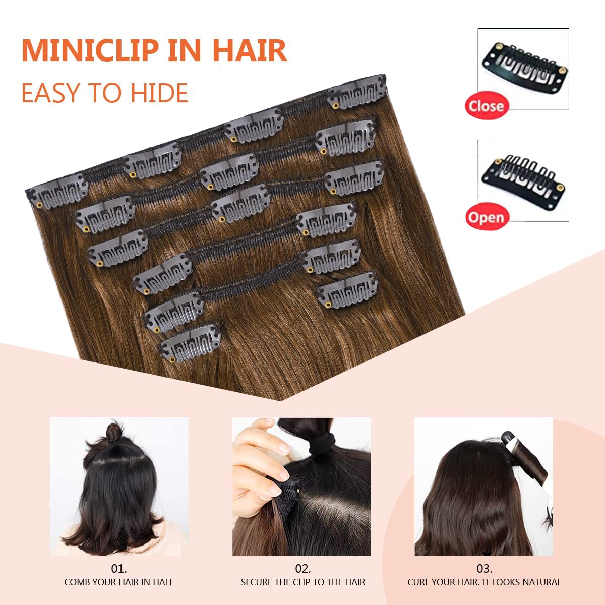Light Brown Clip in Human Hair Extensions 18 Inch 70g 7pcs - Remy Hair Silky Straight with 16 Clips - #6 Chestnut Brown Hair Extensions for Women - Perfect for Daily Styling, Parties & Special Occasions