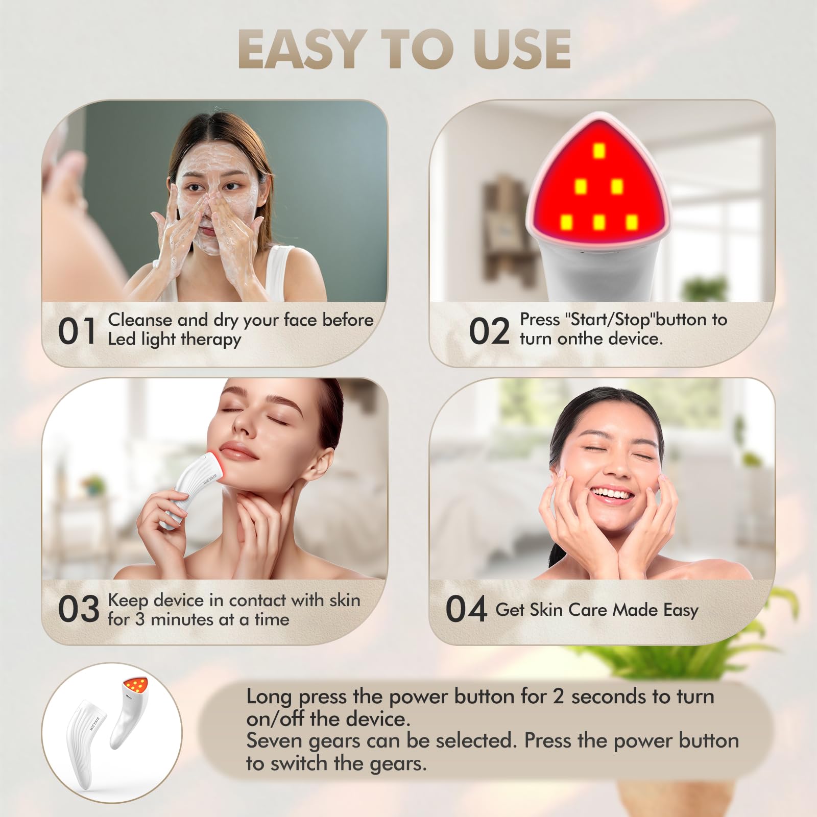 7-Color LED Light Therapy Wand for Face - Red & Blue Light Therapy Device for Skin Care, Anti-Aging & Acne Treatment | Perfect for Home Spa & Skincare Routine