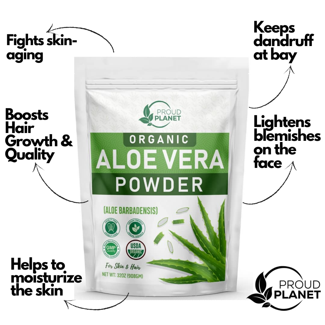 Organic Aloe Vera Powder for Hair & Face | USDA Certified Aloe Barbadensis Extract | 1 Pound (16 oz) | Skin Care, Hair Growth & DIY Beauty Recipes