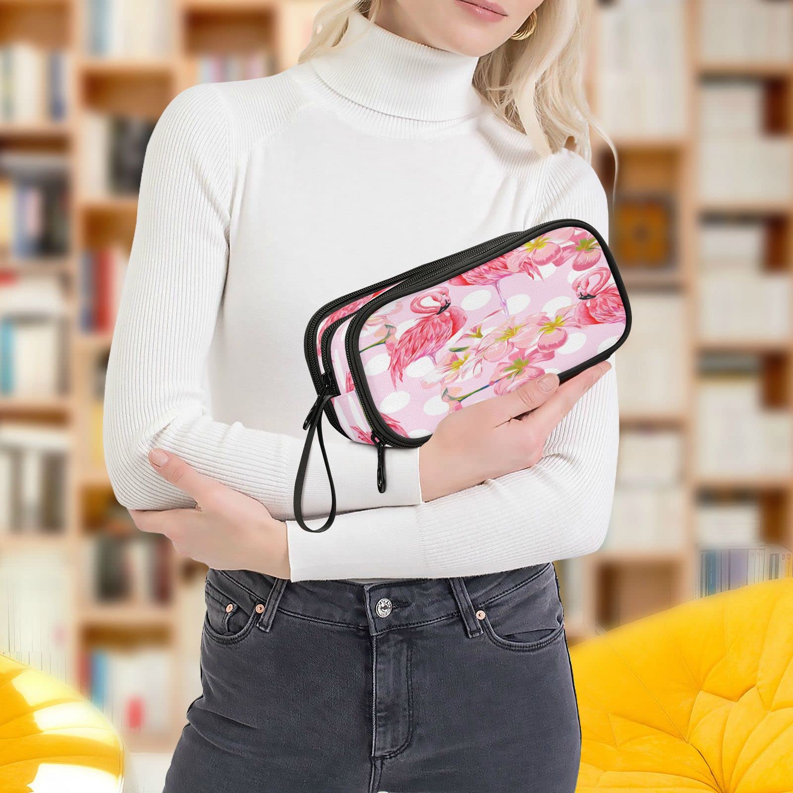 ALAZA Flamingo Polka Dot Pencil Case - Cute Bird Design Pen Holder Pouch for School, Office & Student Supplies | Perfect for Backpack Organization & Gift Giving