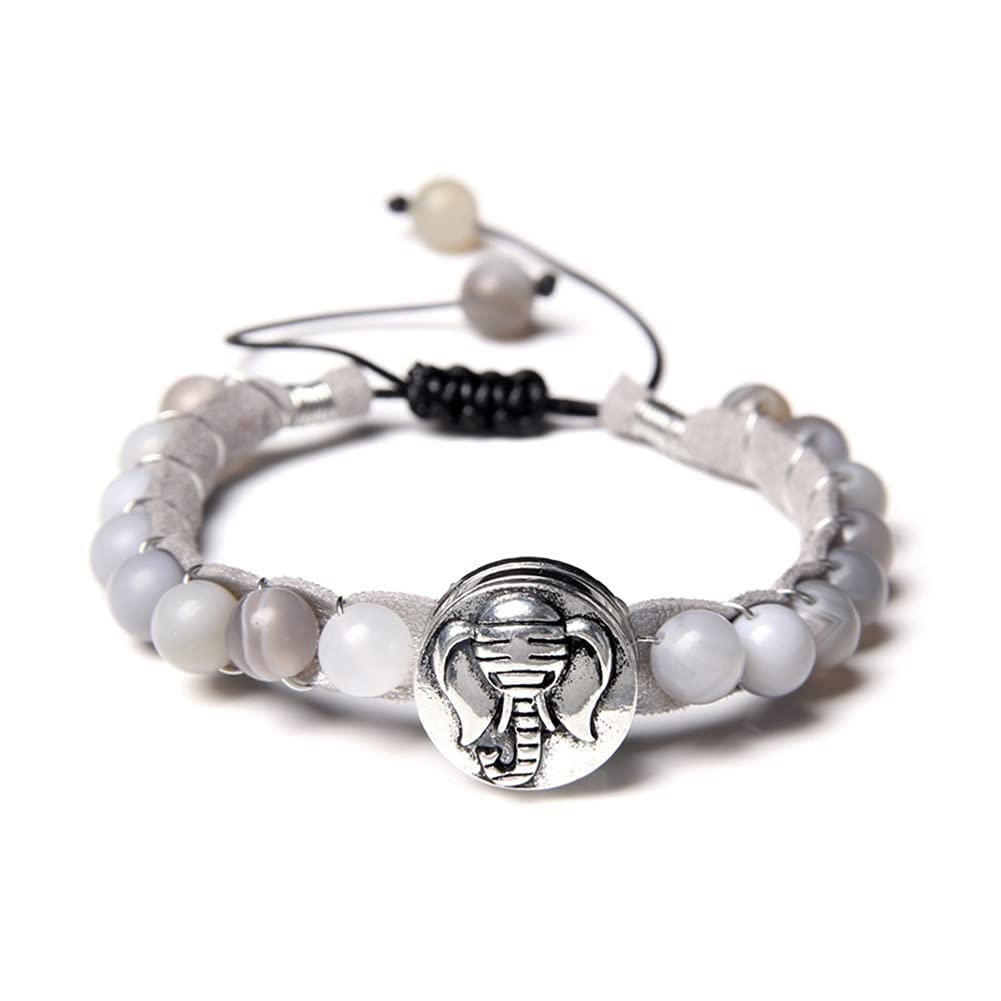 Unisex Adjustable Braided Leather Bracelet with Snap Button & Stone Beads - Handmade Woven Charm Bracelet for Men & Women (5 Polar Jade Metal Color) - Perfect Boho Gift for Everyday Wear & Festival Accessories