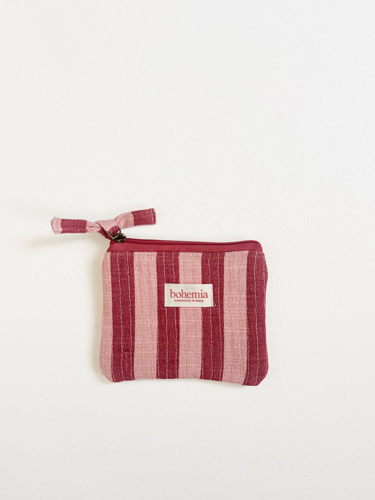 Jaipur Stripe Coin Purse in Pomegranate - Stylish Indian Handmade Wallet for Women - Perfect for Travel, Shopping & Everyday Use