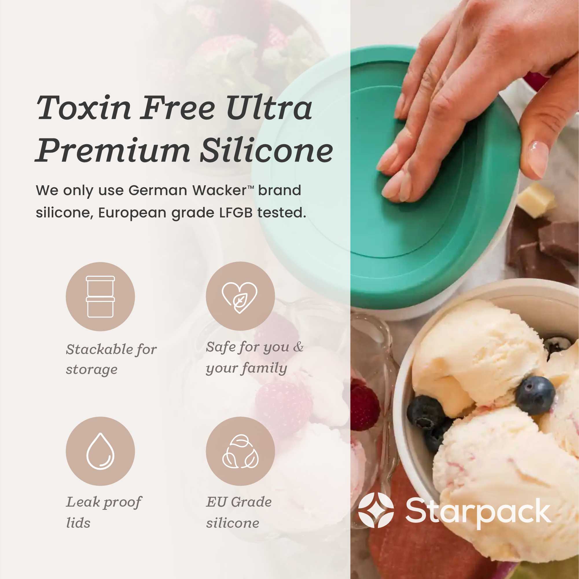 4-Piece Silicone Mixed Lid Set - Airtight & Leakproof for Food Storage - Perfect for Meal Prep, Leftovers & Freezing