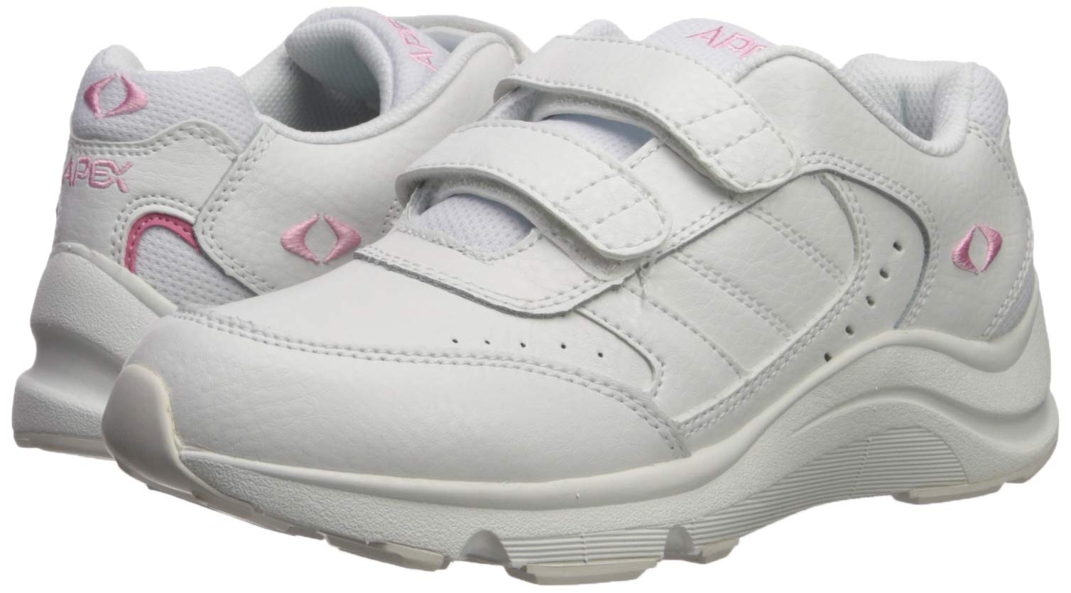 Apex V952 Women's Comfortable Double Strap Walking Shoes - White - Size 7.5 Wide - Perfect for Walking, Jogging & Everyday Wear