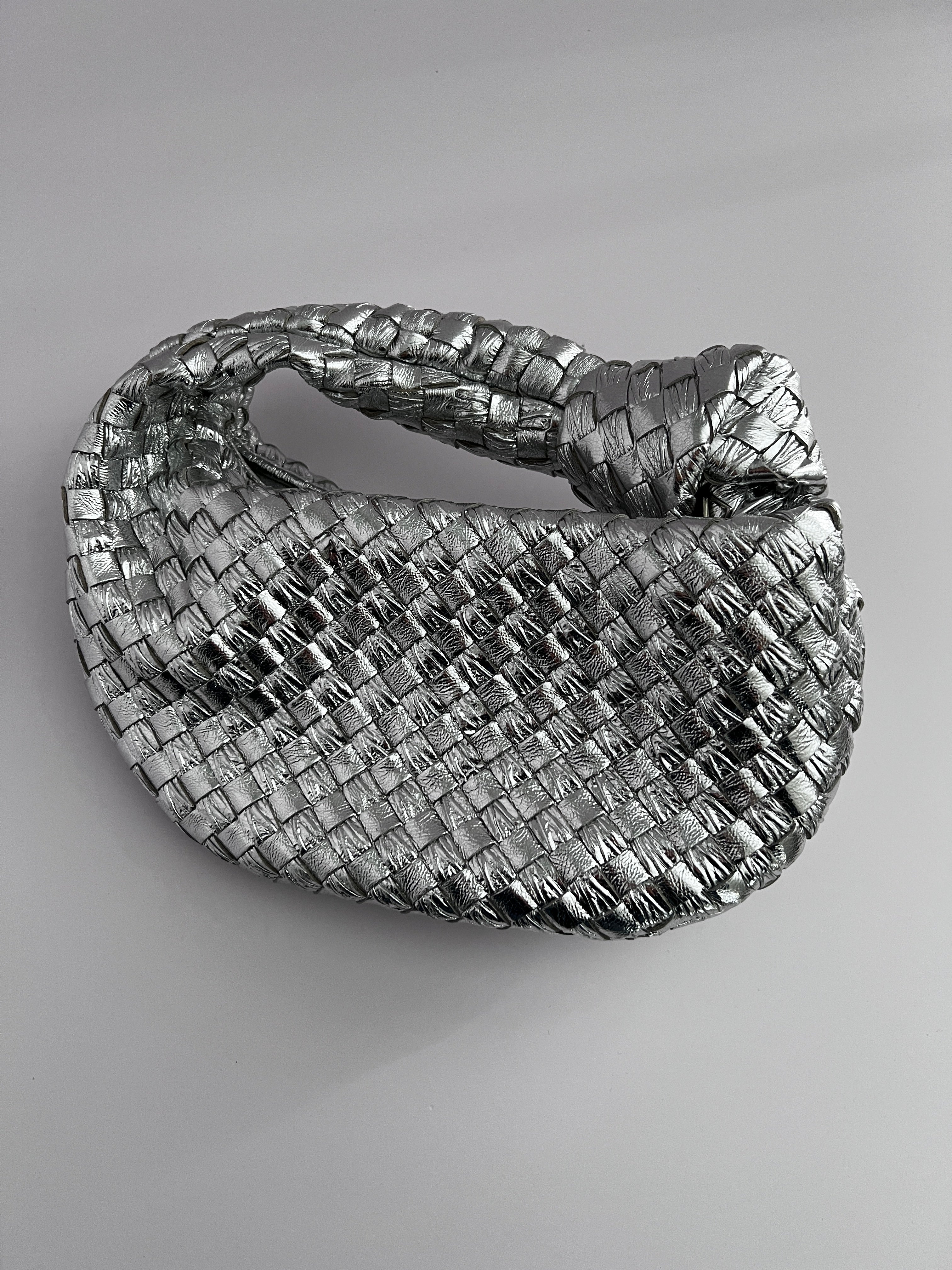 Bottega Veneta Metallic Silver Mini Jodie Bag - Luxury Crossbody Purse for Women, Perfect for Evening Parties & Date Nights