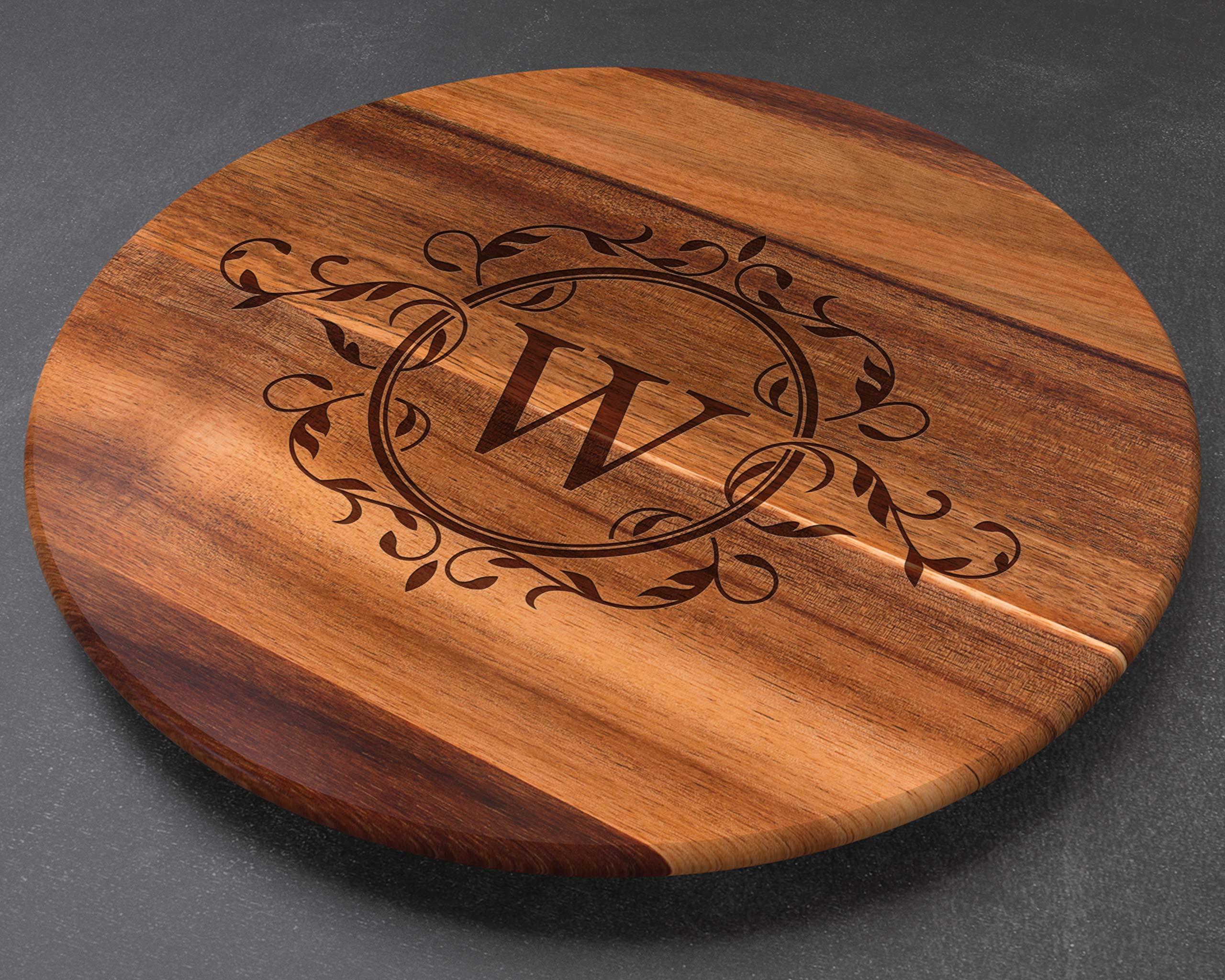 Personalized Wooden Lazy Susan Turntable - Custom Engraved with Initials or Family Name - 16