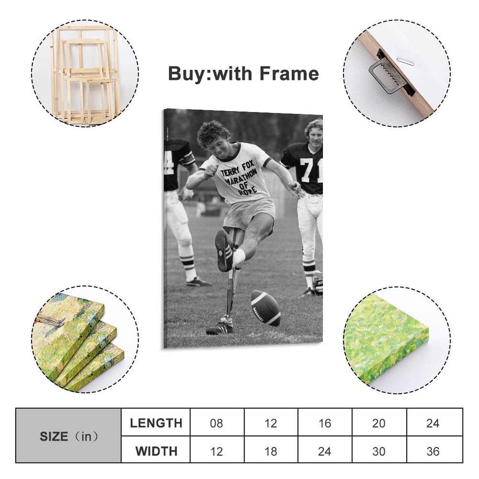 HAILAOB Terry Fox Playing Football Canvas Wall Art - 24x36 Inch (60x90cm) Sports Decor for Office, Living Room & Man Cave - Premium Printed Football Poster for Fans & Home Decor