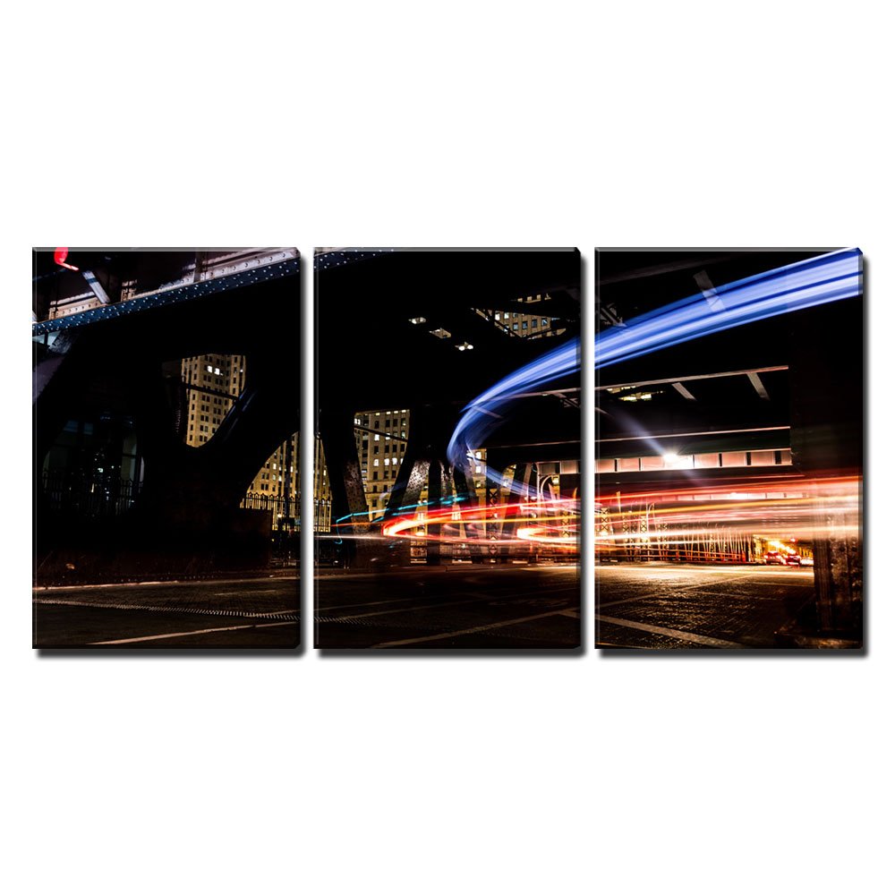 wall26 - 3 Piece Canvas Wall Art Set - City Traffic Lights at Night Painting - Modern Framed Home Decor for Living Room, Bedroom & Office - Stretched & Ready to Hang - 24