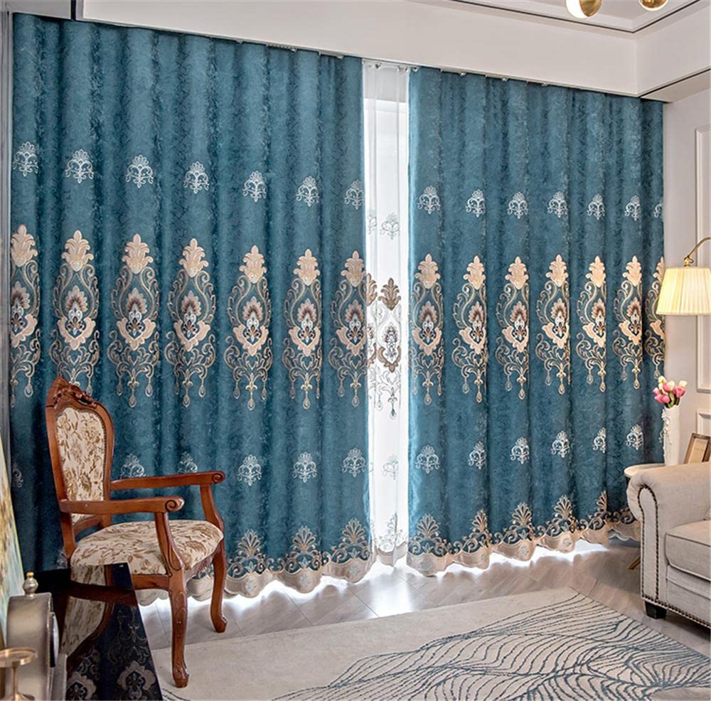 NewWPKIRA 2 Panels Luxury Blackout Curtains - European Floral Embroidery, Room Darkening Drapes for Living Room with Grommet Top | Elegant Window Treatment for Bedroom & Home Decor