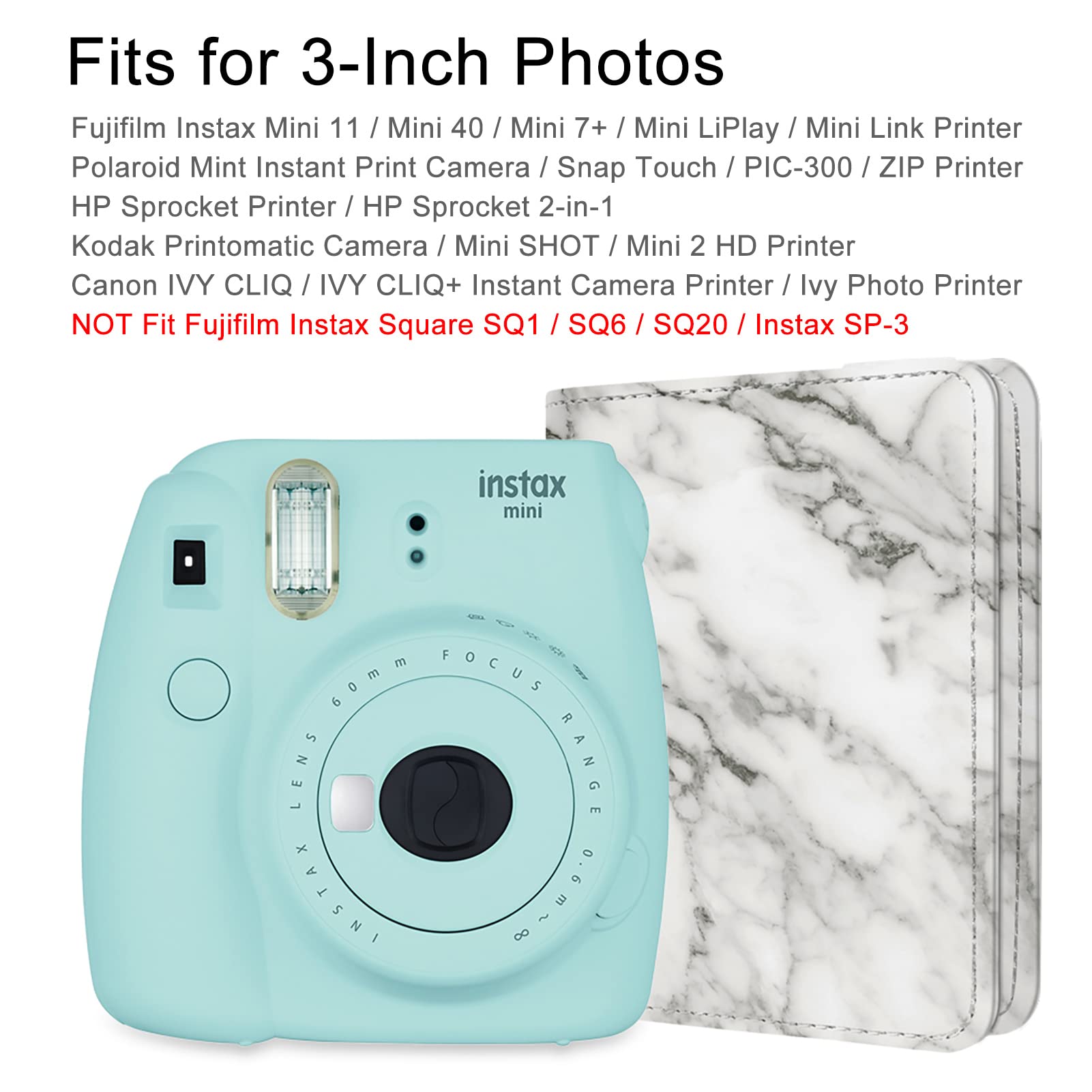 FINTIE Mini Photo Album for Fujifilm Instax 3-Inch Film - 104 Pockets Photo Book for Instax Mini 11/9/8/90/25 & Link Printer, Polaroid Snap PIC - Marble White | Perfect for Travel Memories, Wedding Photos & DIY Scrapbooking
