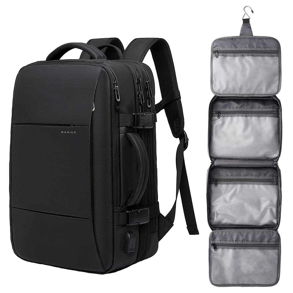 BANEG 45L Flight Approved Carry On Backpack - International Travel Backpack with Toiletry Bag & Hanging Makeup Organizer - Perfect for Airplane Travel, Business Trips and Weekend Getaways