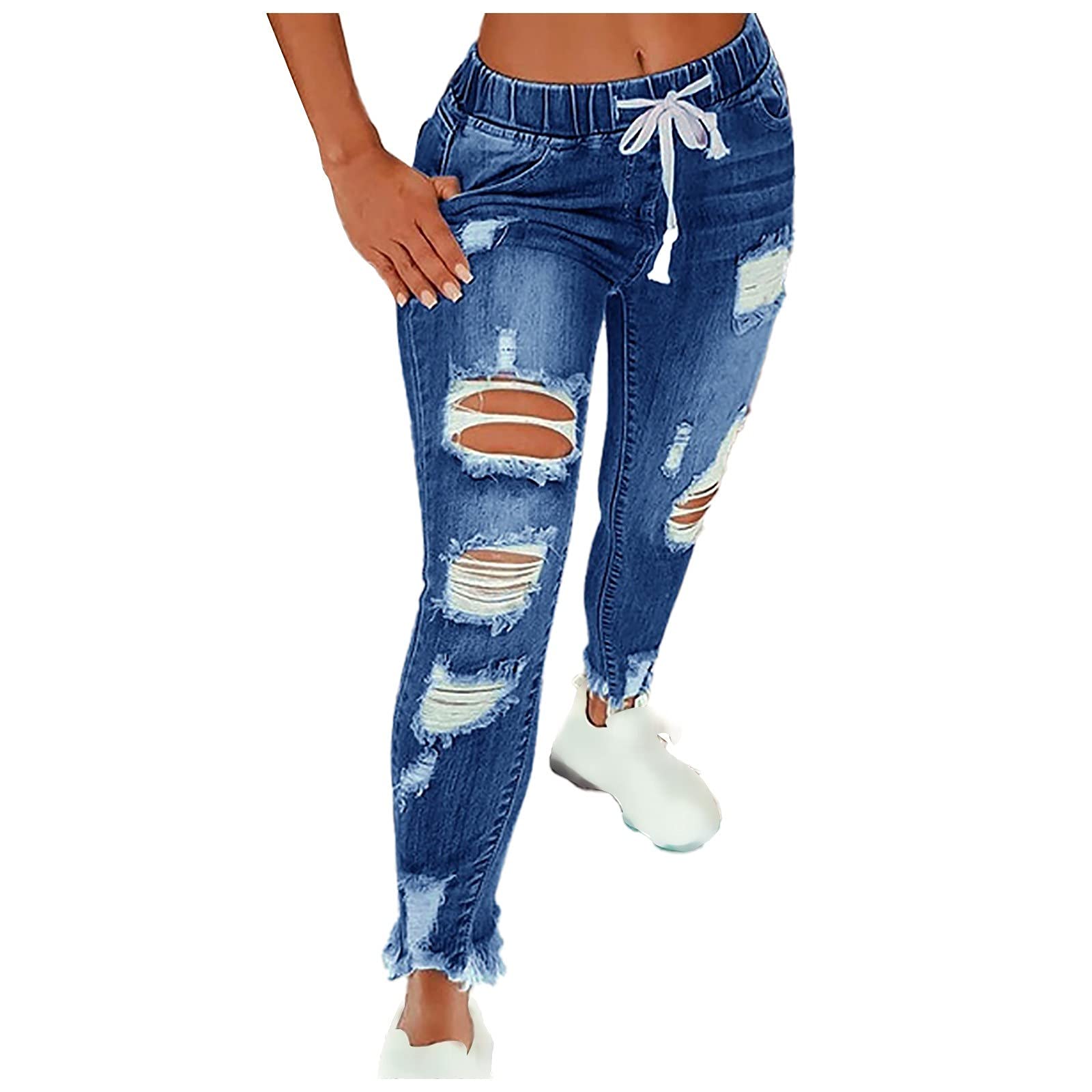 Distressed Black Bootcut Jeans for Women & Teen Girls - Plus Size High Waist Bandage Hole Flare Pants with Ankle Length (Dark Blue, Medium) | Perfect for Casual Wear, Street Style & Night Out