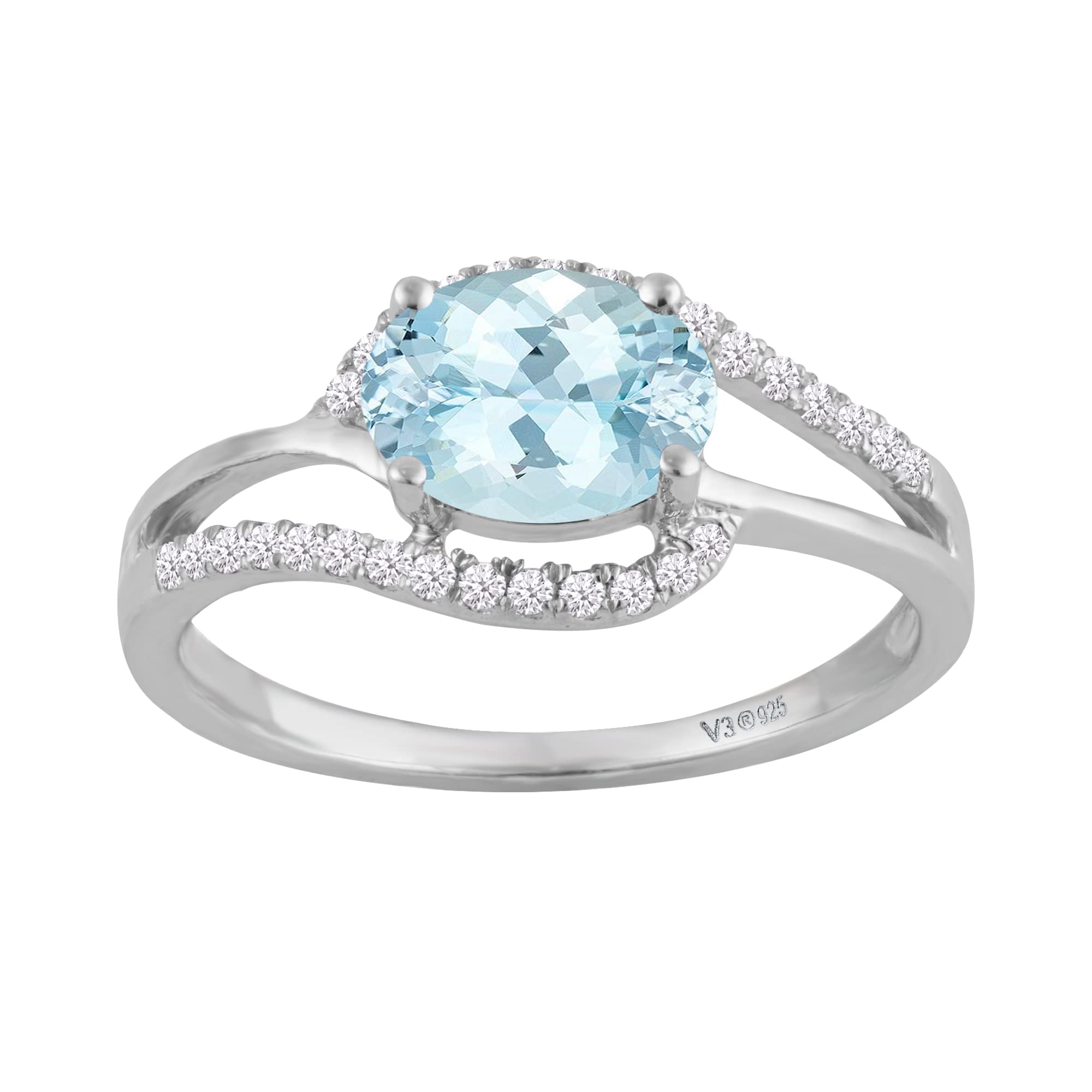 Natural Gemstone & White Zircon Sterling Silver Engagement Ring for Women - Perfect for Proposals, Anniversaries & Romantic Occasions