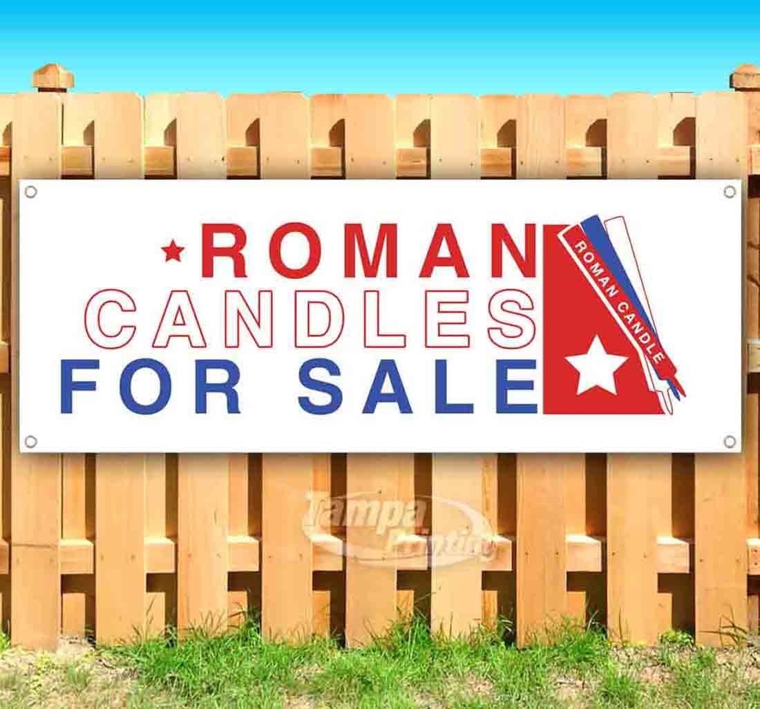13 oz Heavy-Duty Vinyl Firework Candles Banner with Metal Grommets - Single-Sided Non-Fabric Decoration for Parties, Celebrations & Events