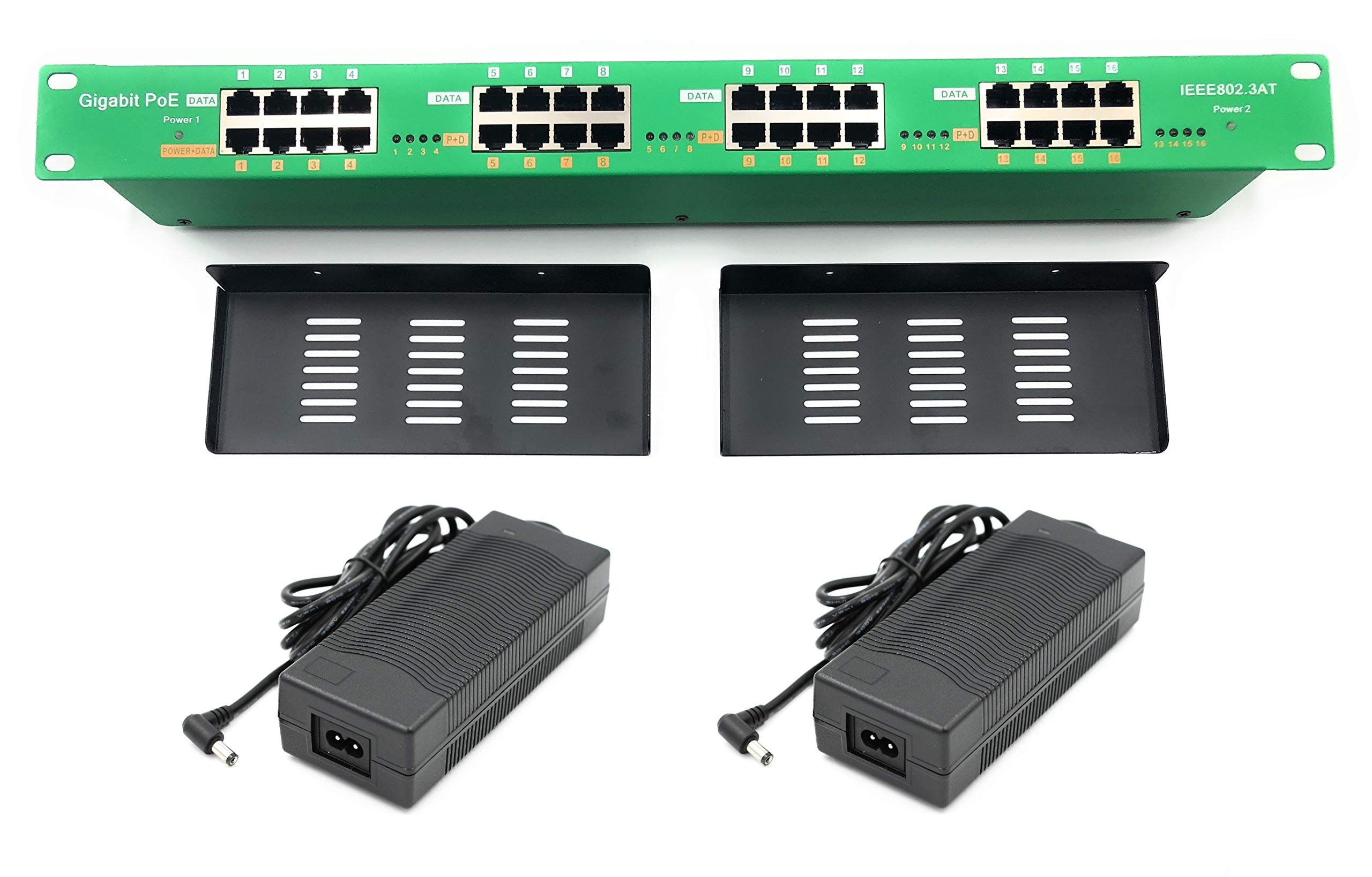 16 Port Gigabit PoE Injector with Dual 56V 120W UL Power Supplies - 802.3at Compatible for IP Cameras, VoIP Phones & Wireless Access Points - Network Power Over Ethernet Solution for Office & Home Security Systems