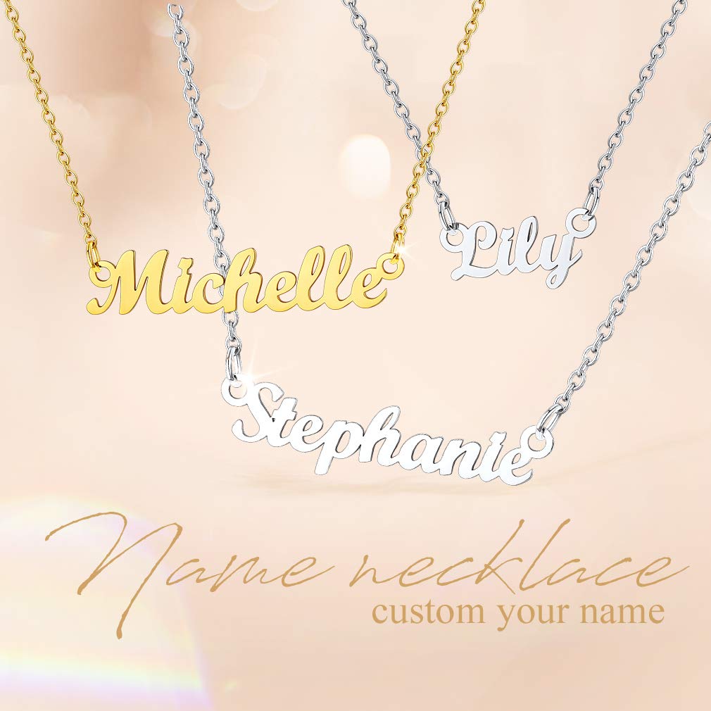 Custom4U Personalized Name Necklace - 18K Gold Plated Stainless Steel Pendant Jewelry for Women | Bridesmaid Gift, Birthday Present, Anniversary Keepsake | Perfect for Weddings, Graduations & Special Occasions