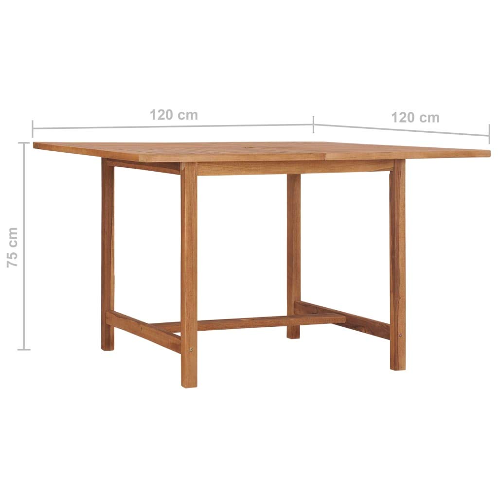 Premium Solid Teak Wood Outdoor Dining Table 120x120x75cm - Weather Resistant Garden Table with Umbrella Hole - Easy Assembly Patio Furniture for Backyard, Lawn, Balcony & Poolside Dining