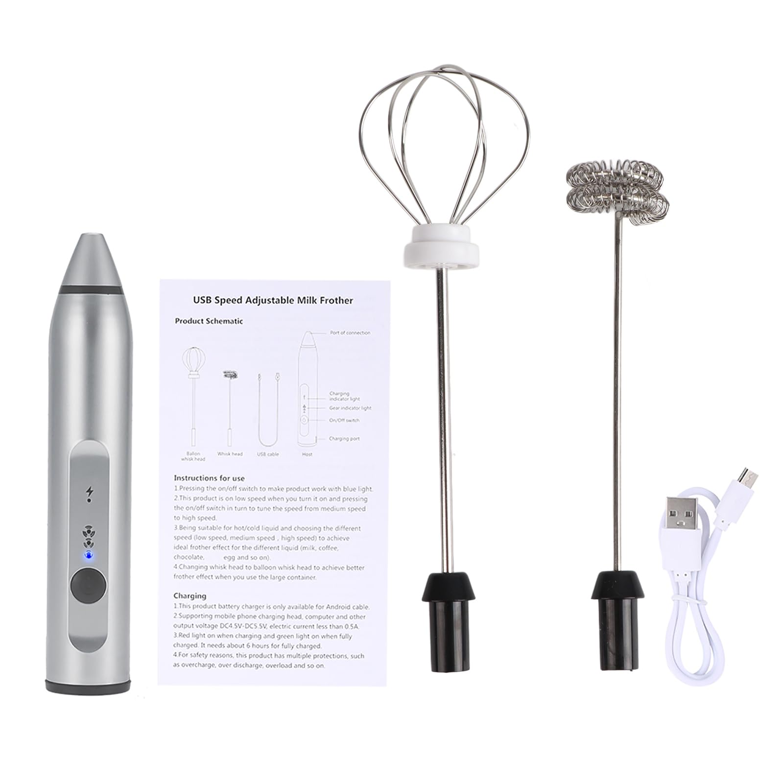 **Rechargeable Electric Milk Frother for Cappuccino & Latte - Professional Foam Maker for Home & Restaurant Use (Silver) | Perfect for Coffee, Hot Chocolate & Matcha Drinks**