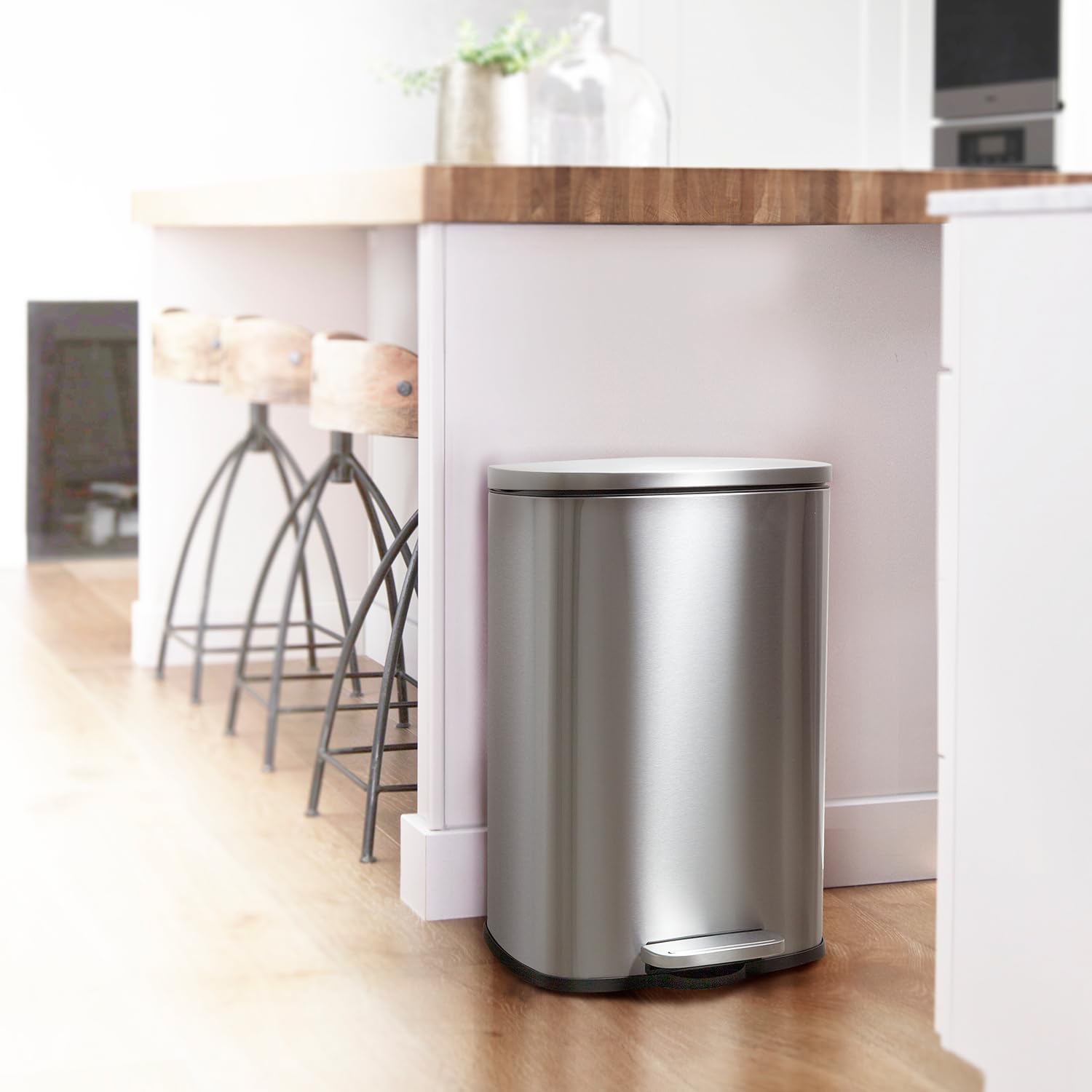 Ninestars SOT-50-8 Step On Trash Can 50L Large Stainless Steel Garbage Bin with Foot Pedal - Perfect for Kitchen, Office, Bathroom & Home Waste Disposal
