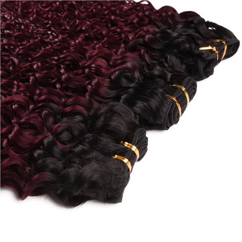 FEEL ME Ombre Water Wave Human Hair Bundles 1B/99J Black to Burgundy Brazilian Virgin Hair Extensions 3Pcs (10 12 14 Inch) - Unprocessed Remy Hair for Weaving, Styling & Volume Boost - Perfect for Daily Wear, Parties & Special Occasions