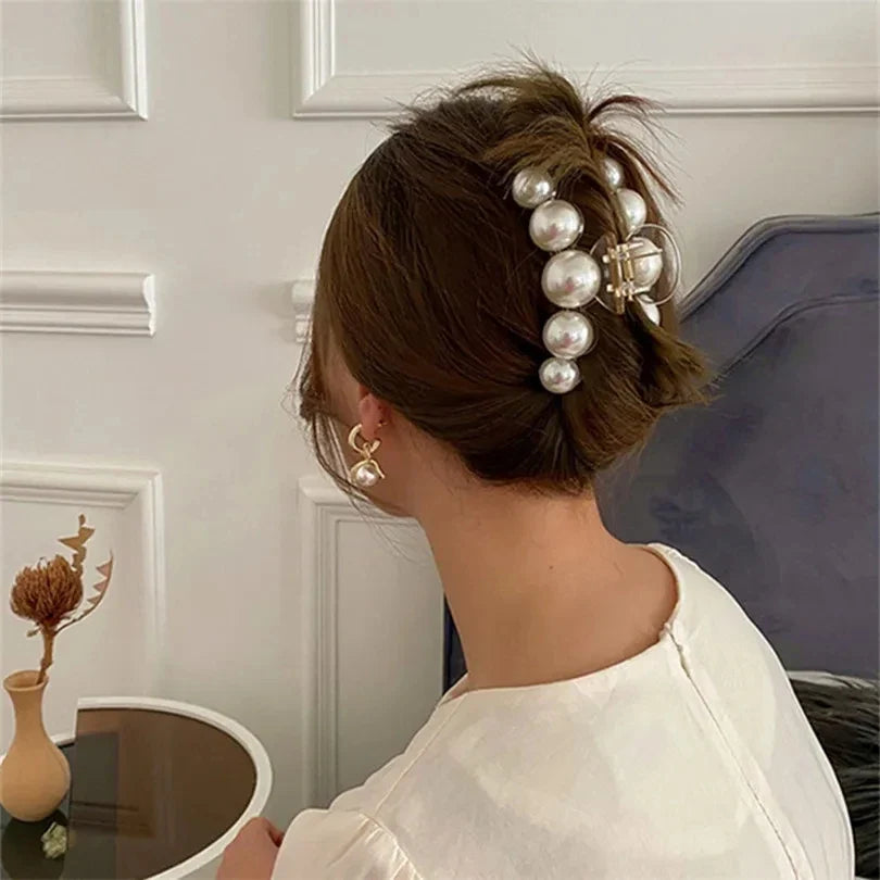 Elegant Large Acrylic Pearl Hair Clips for Women - Big Size Hair Claw Barrettes for Styling, Updos & Makeup - Perfect for Weddings, Parties & Everyday Hair Accessories