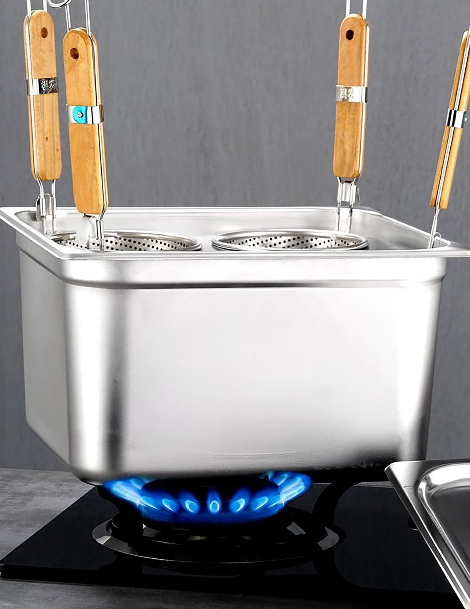 Premium 304 Stainless Steel Pasta Cooker Set - 2/4/6 Hole Options, Fast Heating Commercial Pasta Pot with Hangable Lid & Ergonomic Handles for Home Kitchen & Restaurant Use - Perfect for Spaghetti, Noodles & Pasta Cooking