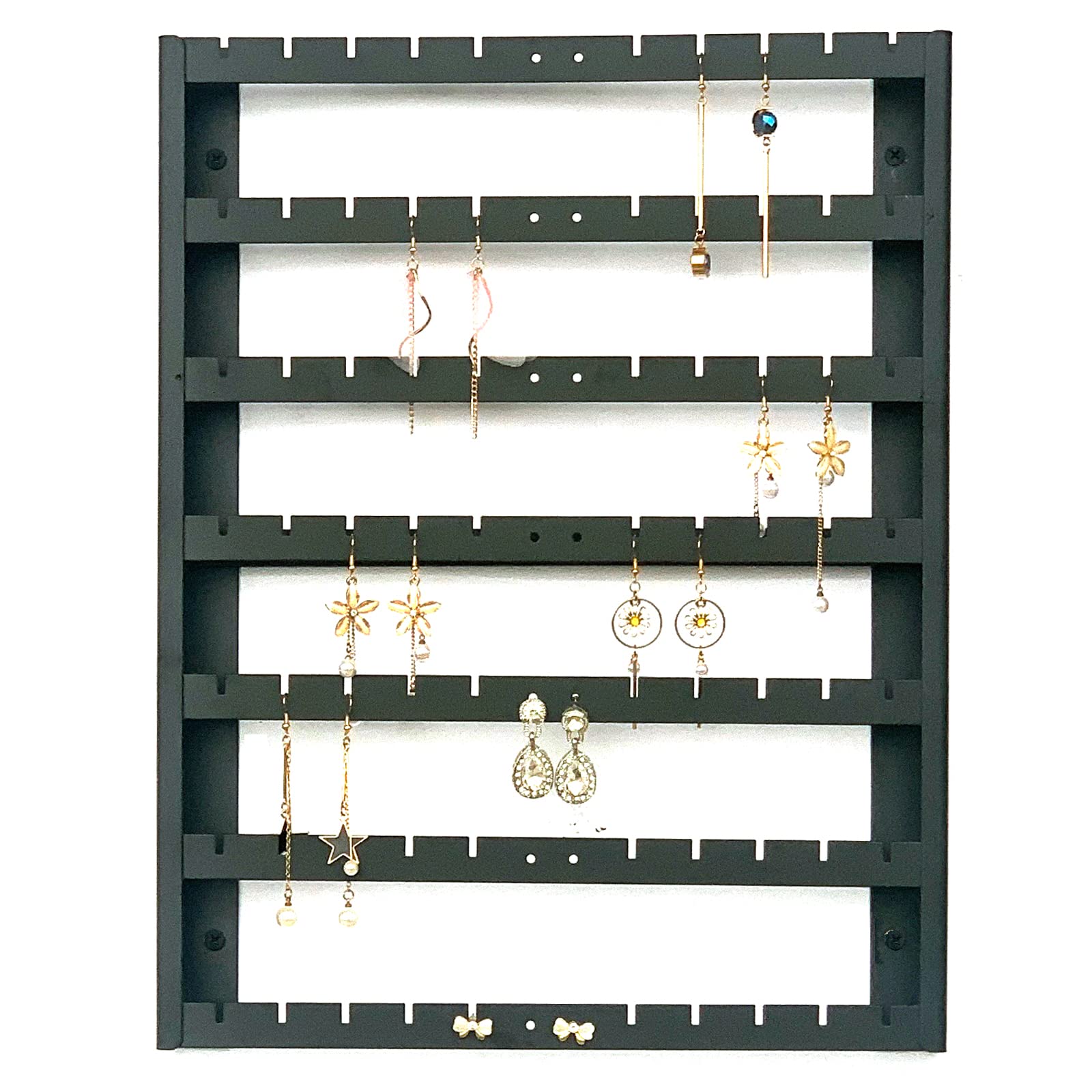 7-Layer Wall Mounted Earring Holder Organizer - Large Capacity Black Metal Ear Stud Display & Storage | Perfect for Jewelry Organization in Bedroom, Bathroom or Dressing Room