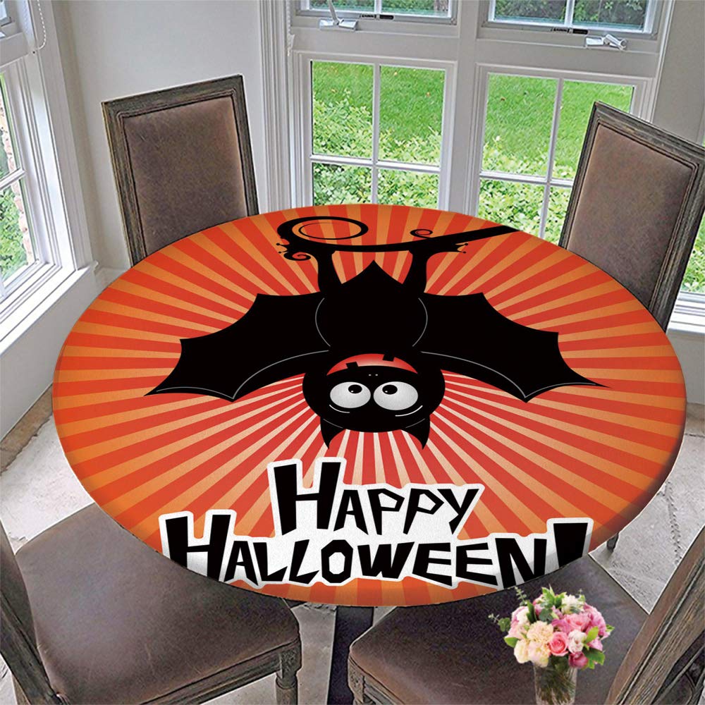 Halloween Elastic Edge Round Tablecloth - Happy Halloween Table Cover for 59