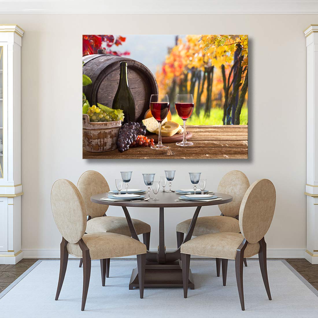 Looife 40x30 Inch Kitchen Wine Bottle Canvas Wall Art - Modern Wine Cup with Fruits Picture Prints, Gallery Wrapped Wall Decor for Dining Room, Bar & Home - Perfect for Kitchen Decor, Wine Cellar & Restaurant Wall Art