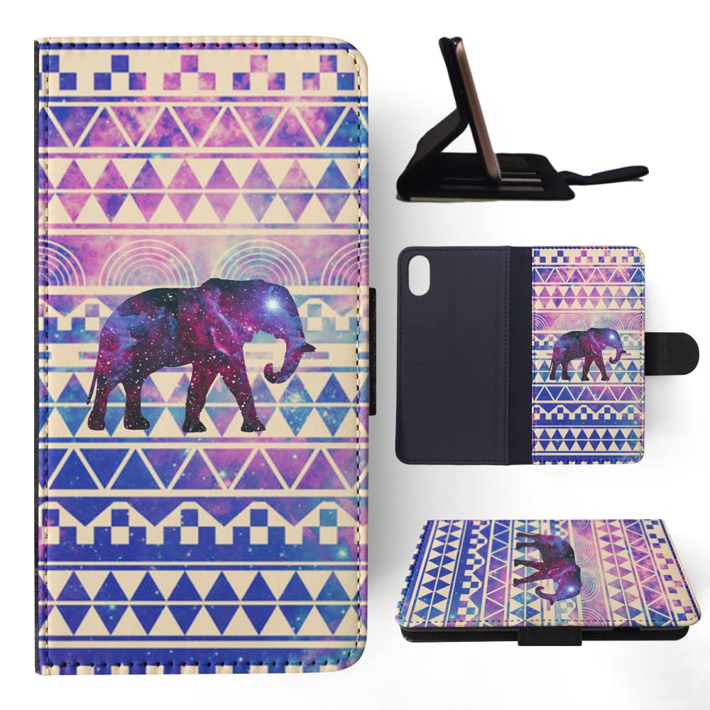 African Tribal Aztec Elephant Print Flip Wallet Phone Case for Apple iPhone X & iPhone Xs | Stylish Protective Cover with Card Slots - Perfect for Travel, Work & Everyday Use