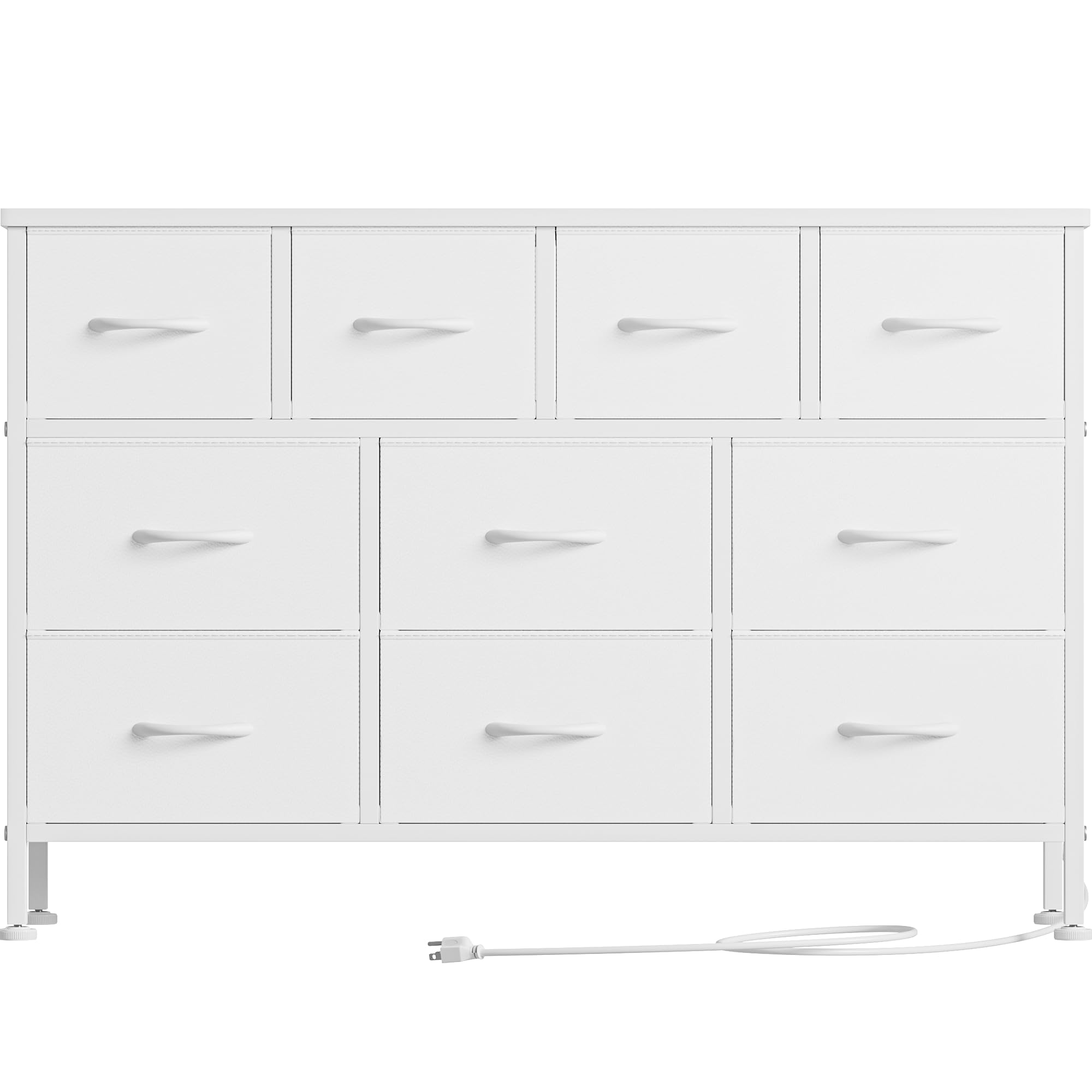 Lulive 10-Drawer White Dresser with Power Outlet - Bedroom Storage Organizer, TV Stand for 55