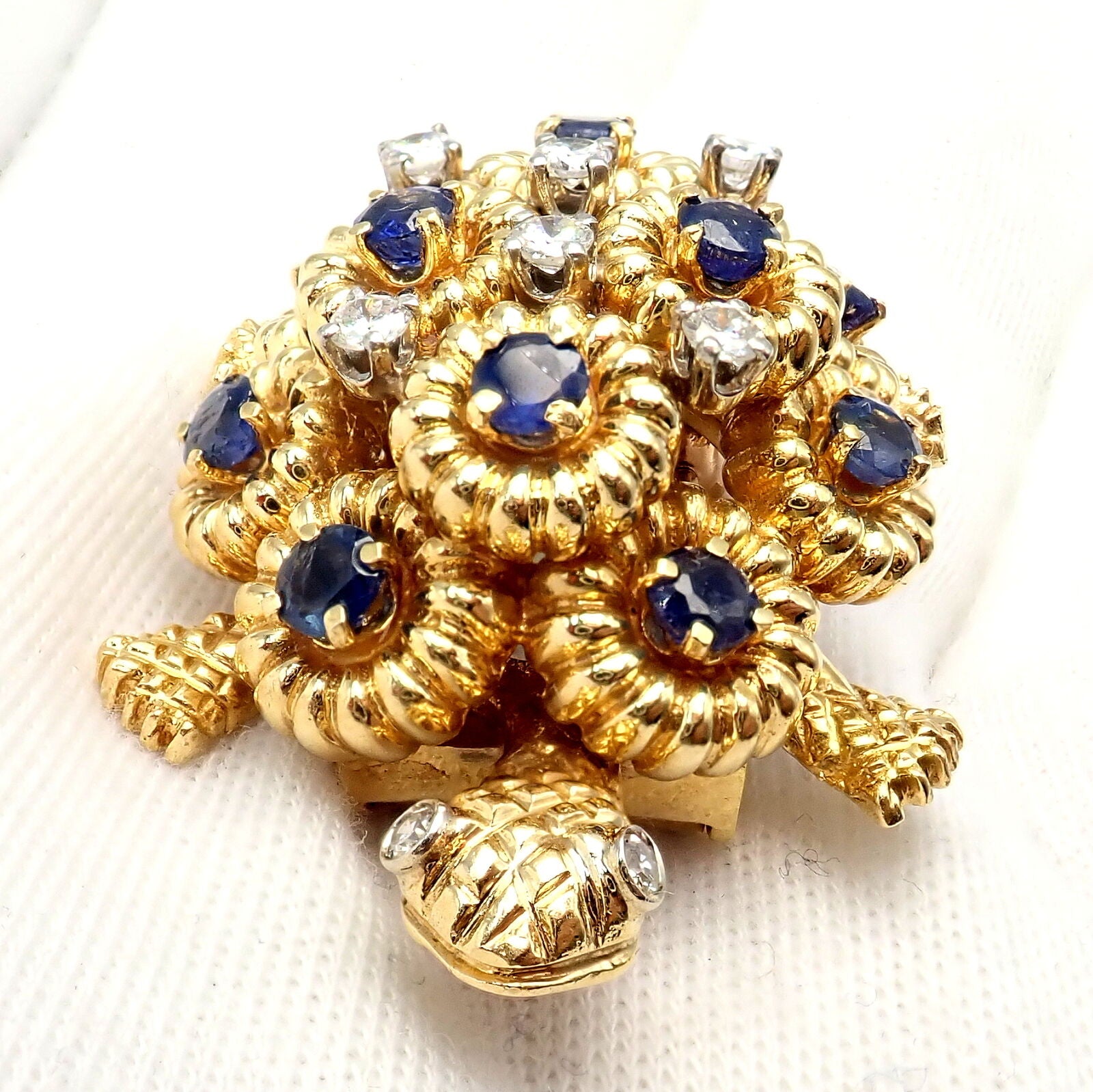 Authentic Tiffany & Co. 18k Yellow Gold Turtle Diamond Sapphire Brooch Pin - Vintage Luxury Jewelry Gift for Women, Perfect for Weddings & Special Occasions