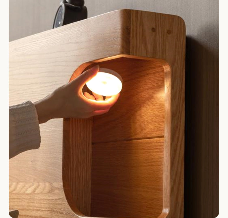 Solid Oak Wood Luminous Bedside Charging Shelf - Nightstand Organizer with USB Ports for Bedroom, Office & Dorm Room - Perfect for Phones, Tablets & Reading Lights