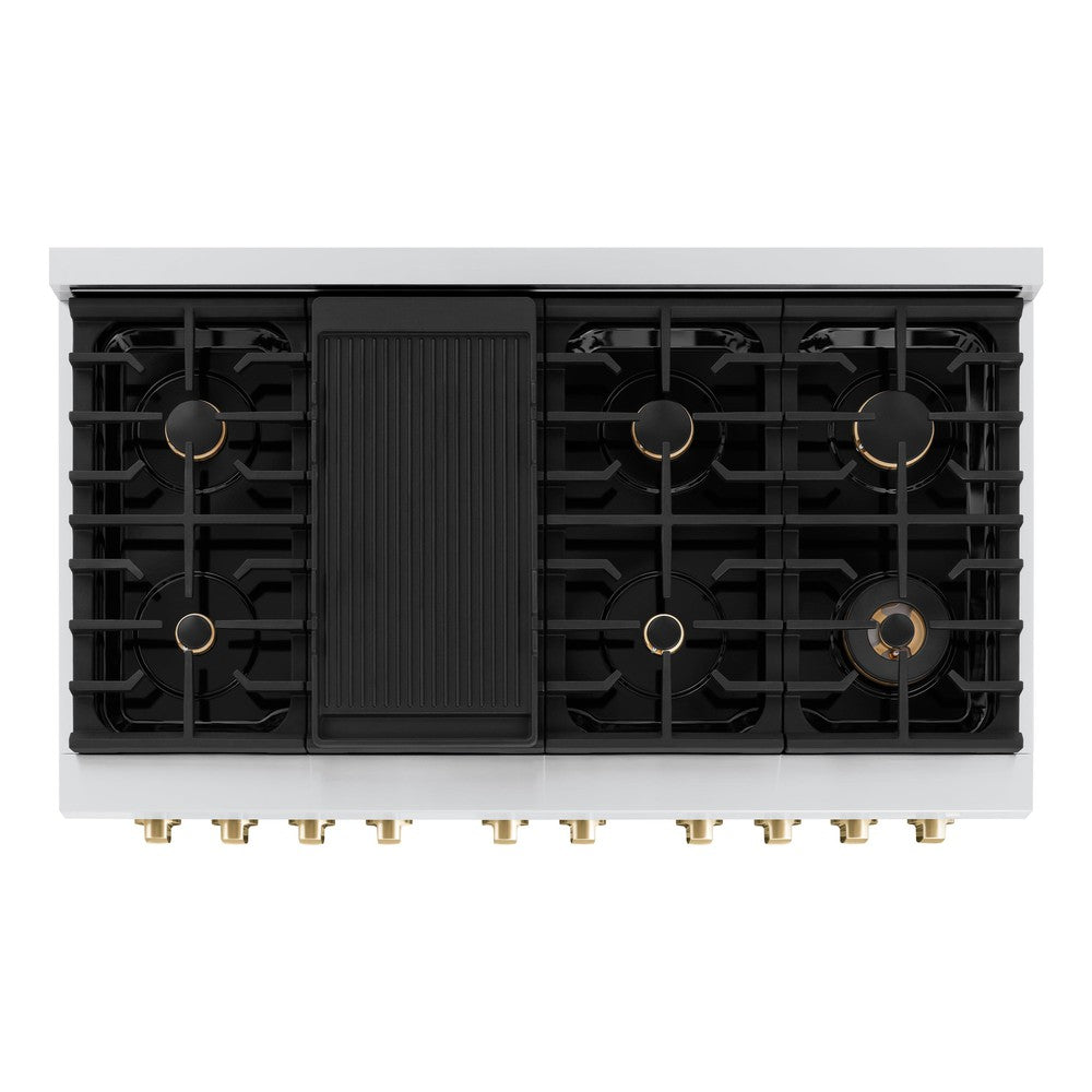 ZLINE Autograph Edition 48-inch 6.7 cu. ft. Dual Fuel Range with 8-Burner Gas Cooktop - Stainless Steel & Polished Gold Accents (SDRZ 48 G) - Professional Kitchen Appliance for Home Chefs & Entertaining