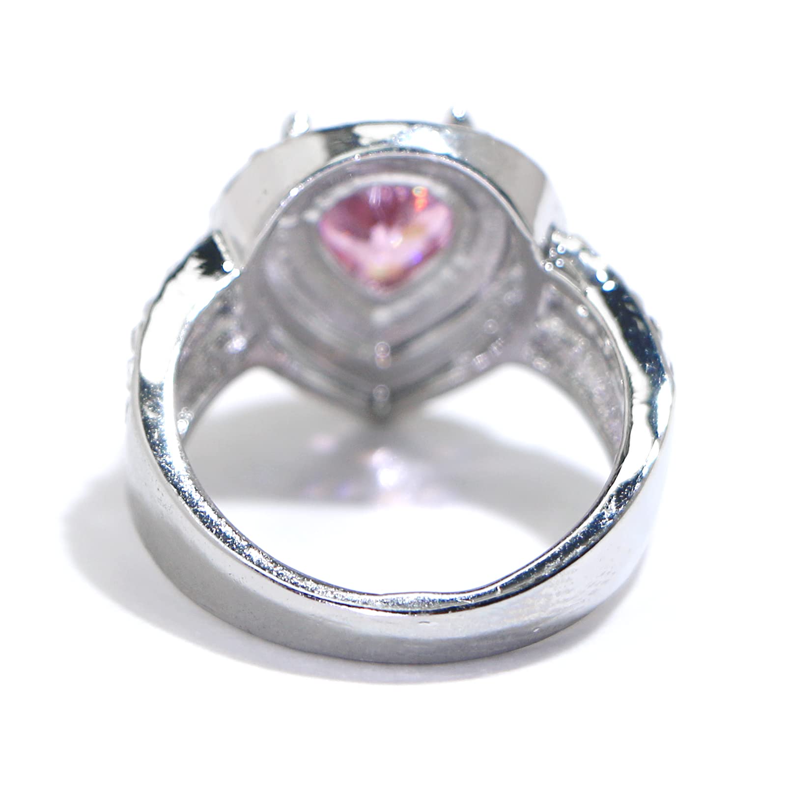 925 Sterling Silver Shiny Full Diamond Pink Gemstone Ring | Water Droplet Shape Cubic Zirconia CZ Ring | Eternity Engagement Wedding Band for Women (Size 8) | Perfect for Anniversary Gifts, Valentine's Day & Special Occasions