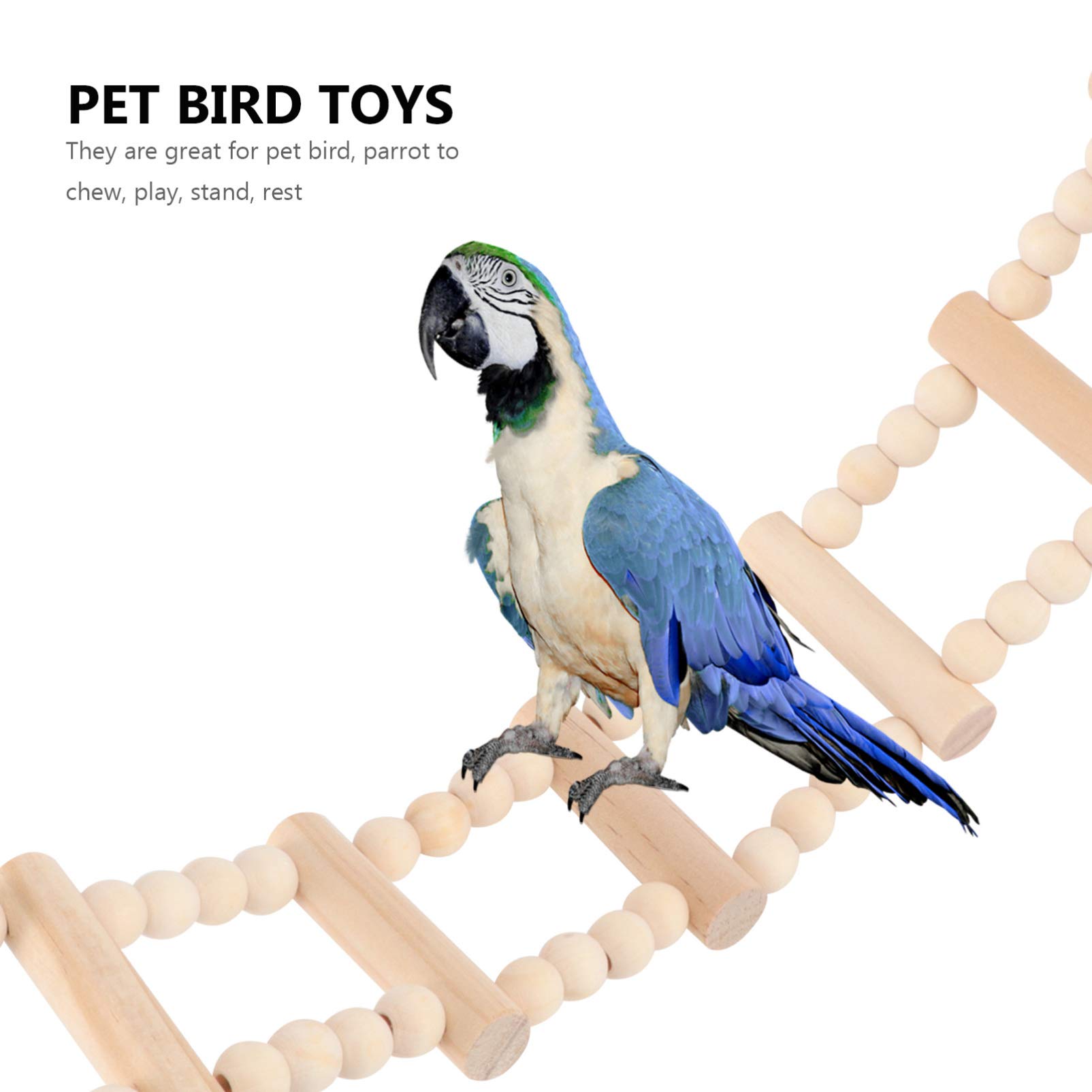 Balacoo Parrot Chewing Toy Set - Hanging Bird Bridge, Swing, Bell, and Wooden Takraw Chew Toys for Parrots, Chickens, and Pet Birds - Perfect for Cage Enrichment and Playtime