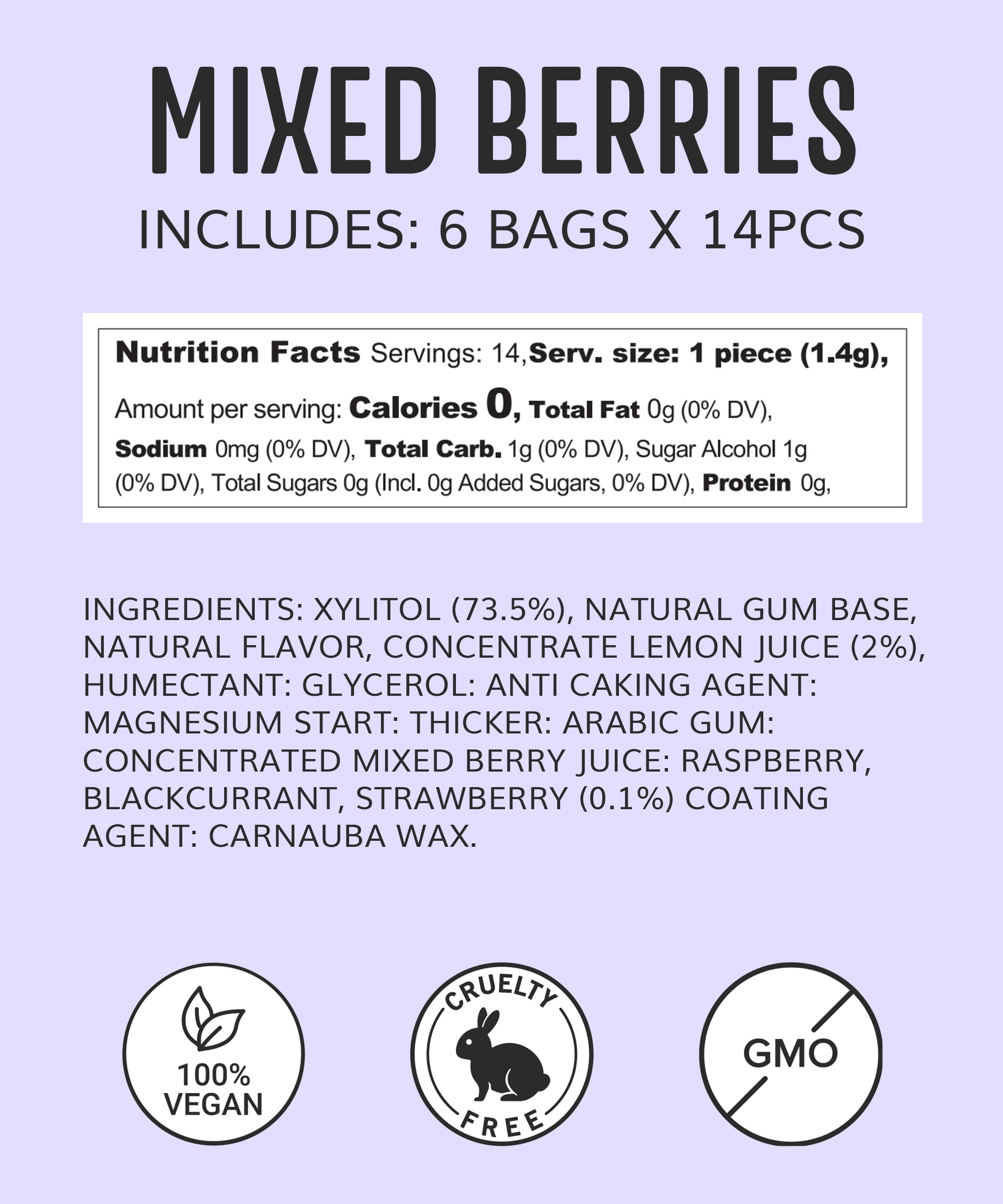Sugar Free Natural Chewing Gum (84 Pcs) - Xylitol Gum with Stevia - Aspartame Free - Vegan, Gluten Free, Keto Friendly - Mixed Berry Flavor - Perfect for Freshening Breath, Oral Care & On-the-Go Snacking