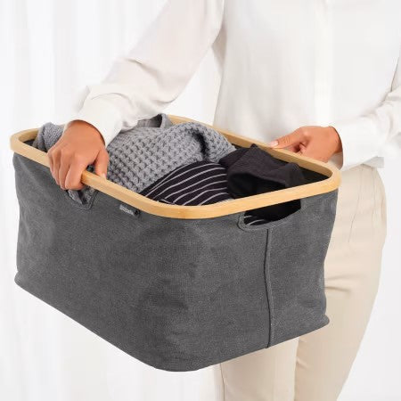 Foldable Laundry Basket 40L Large Capacity - Collapsible Clothes Hamper with Handles, Durable & Space-Saving for Laundry Room, Dorm, Camping (Pepper Black) - Perfect for Home, Travel & Small Spaces