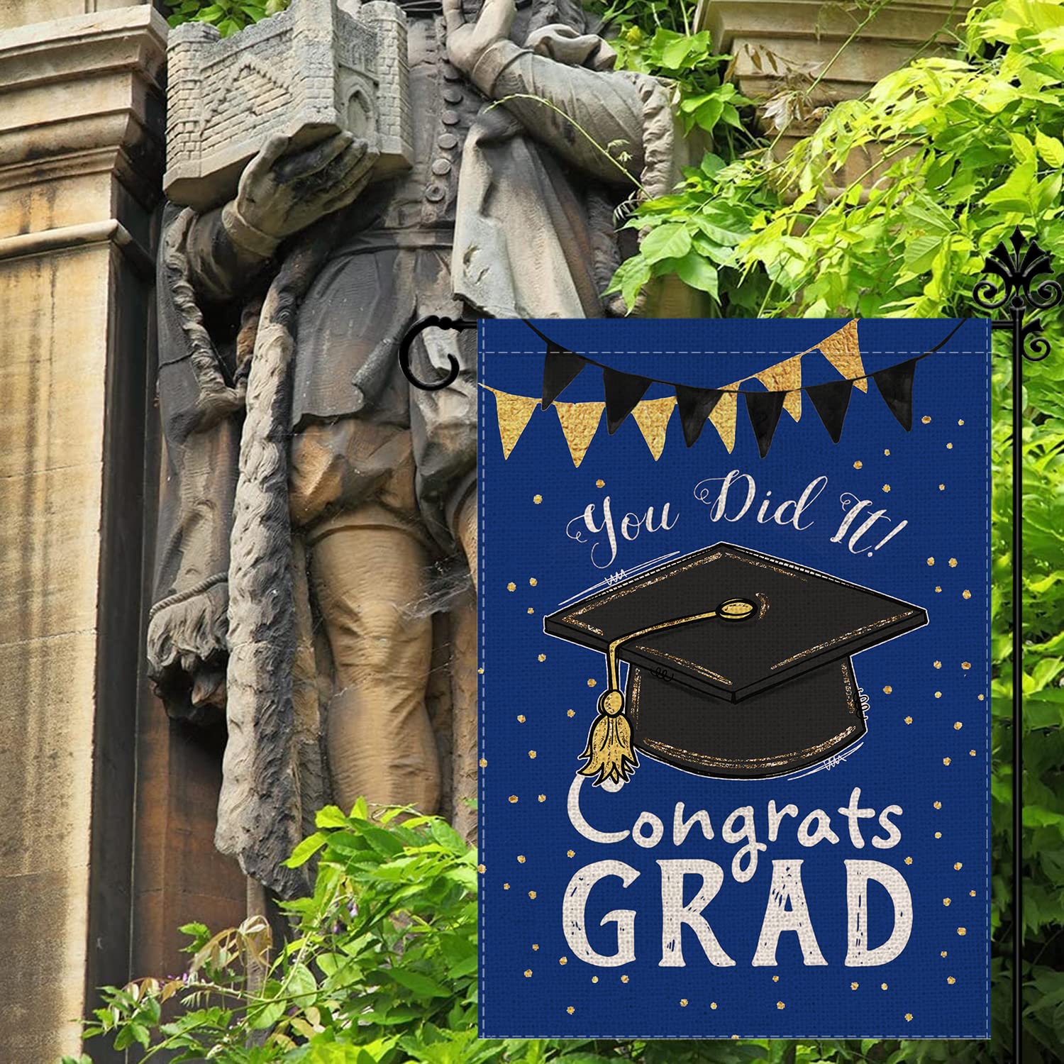 Double-Sided Graduation Garden Flag - 12.5x18.5 Inch Vertical Graduation Cap Design for Outdoor Lawn Decor - Perfect for Schoolyard Celebrations, Farmhouse Parties & Grad Yard Decorations