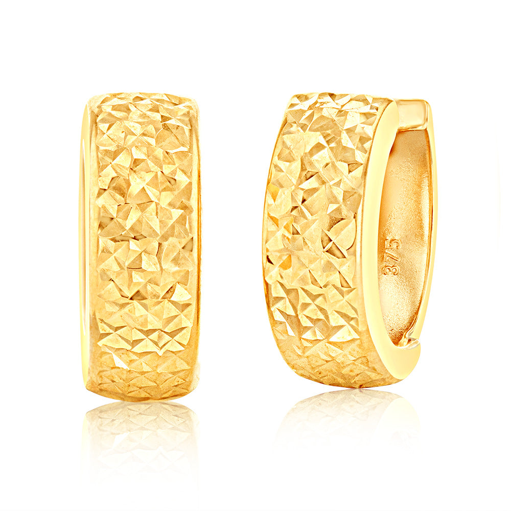 9ct Yellow Gold 10mm Huggie Hoop Earrings for Women - Minimalist Everyday Jewelry for Work, Date Night & Gifting