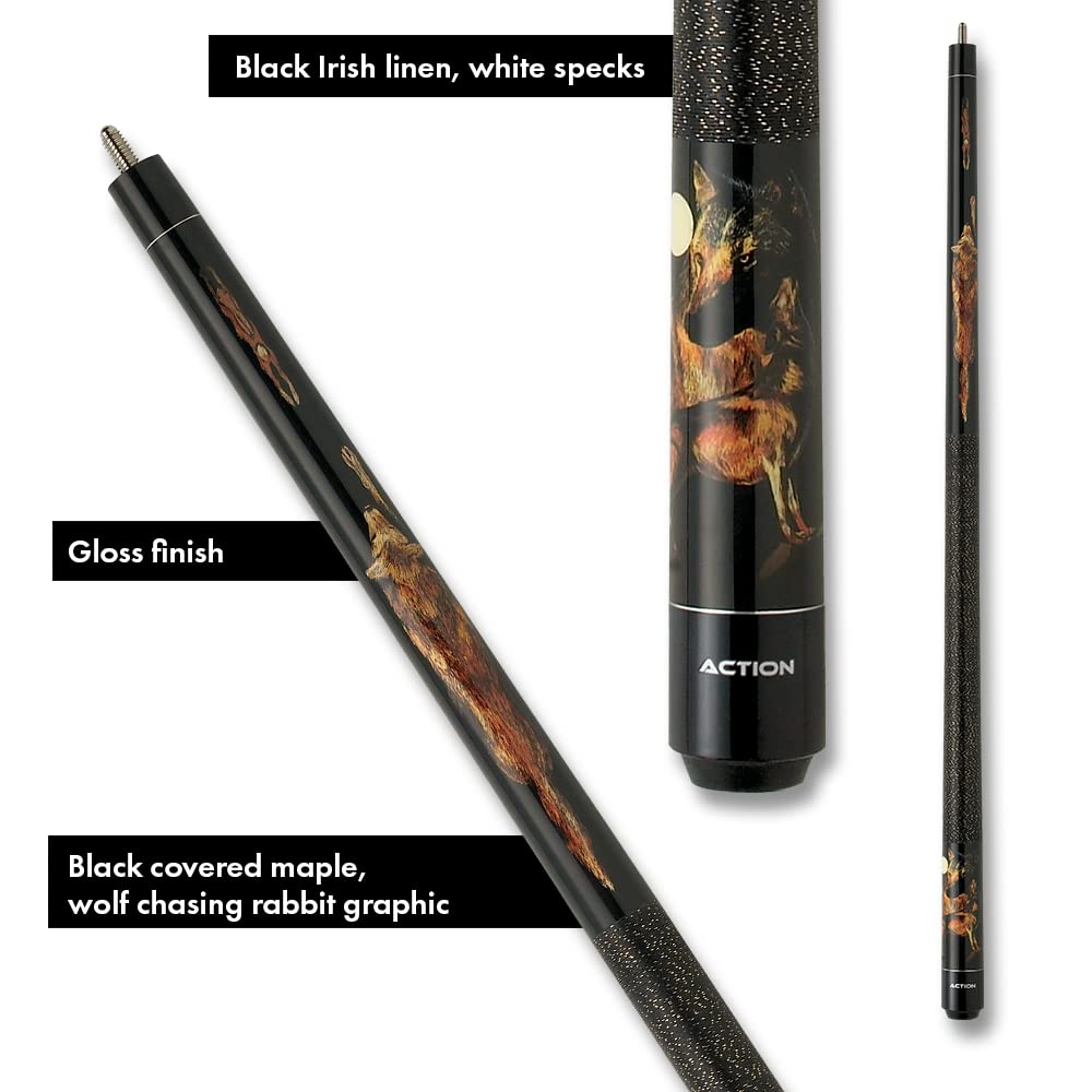 Wolf 19oz Action Adventure Billiards Pool Cue Stick - Professional Carbon Fiber Shaft for Precision Shots - Perfect for Home Game Rooms, Bars & Competitive Tournaments