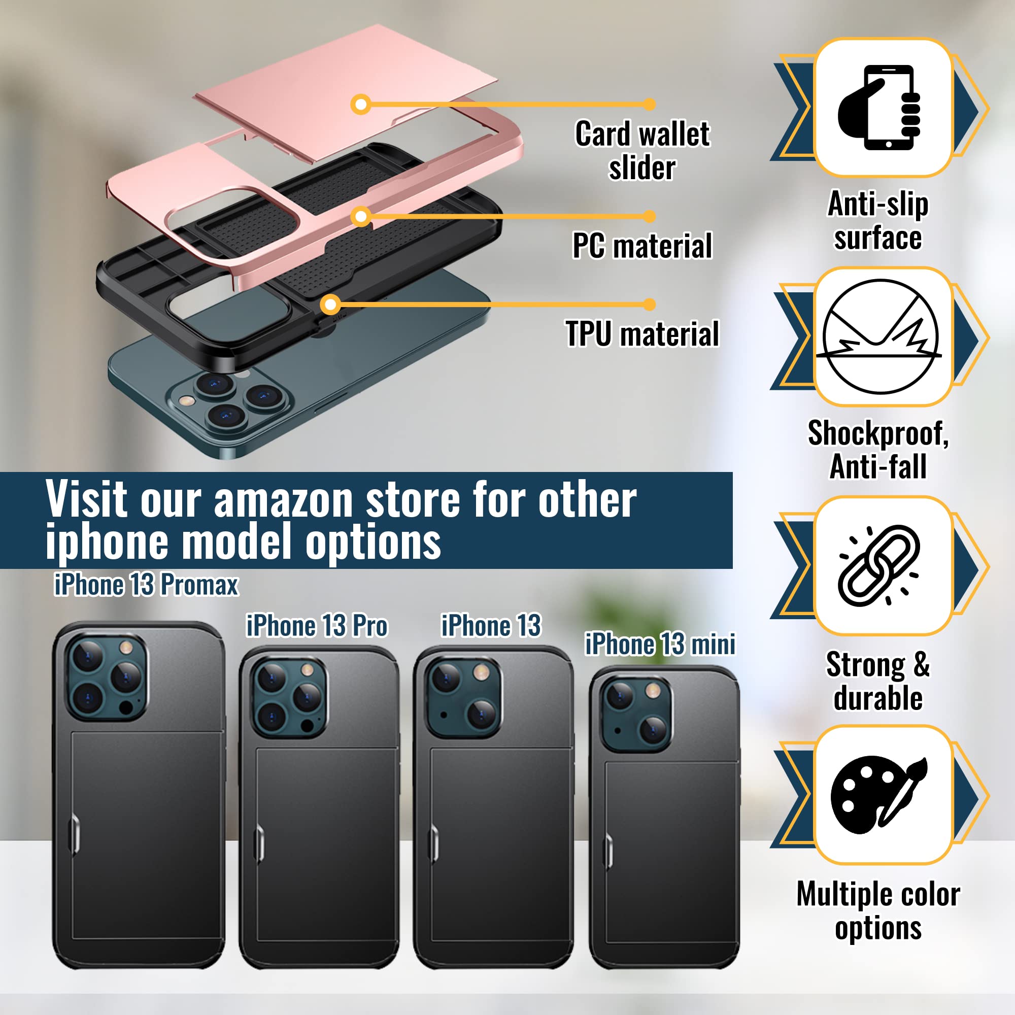 Durable Shockproof iPhone 13 Mini Wallet Case with Credit Card Holder - Slim Protective Phone Cover for Women & Men | Perfect for Travel, Shopping & Everyday Use (Pink)
