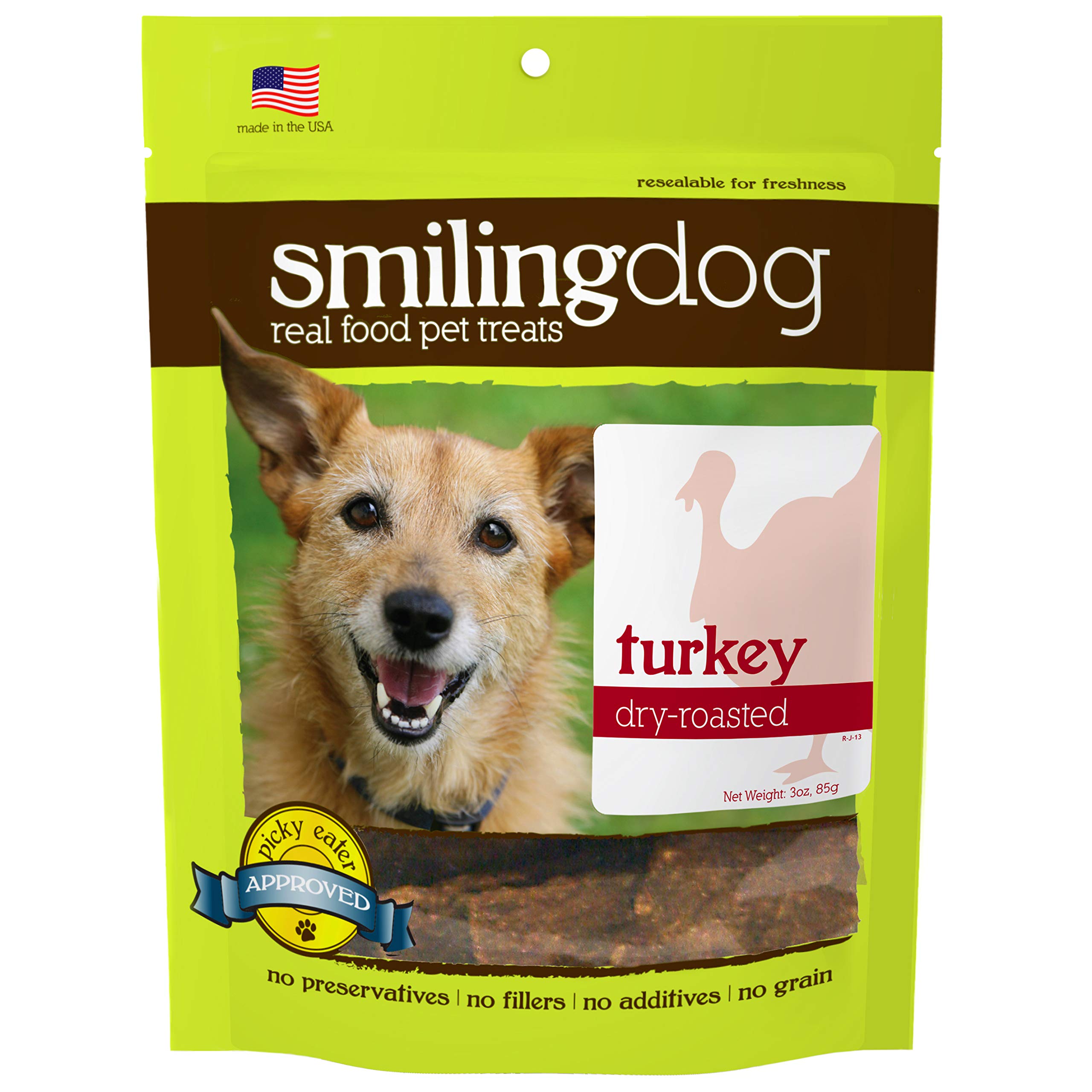 Herbsmith Smiling Dog Treats - Dry Roasted Turkey Flavor - 100% Natural & Healthy - 3oz Bag - Perfect for Training & Rewarding Your Dog