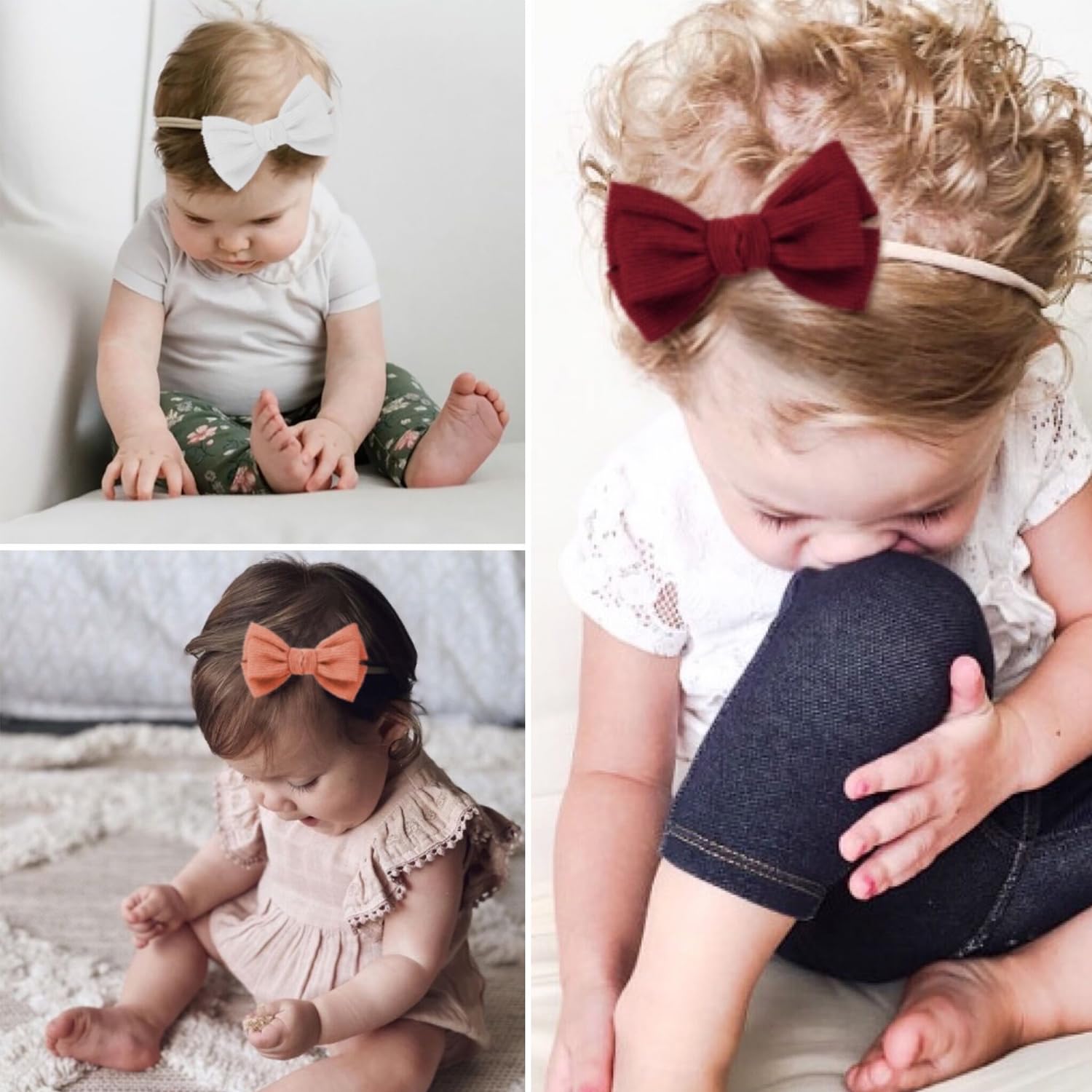 Cute Baby Girl Headbands & Hair Bows Set - Soft Nylon Elastic Hair Accessories for Newborn, Infant & Toddler - Perfect for Photos, Parties & Everyday Outfits